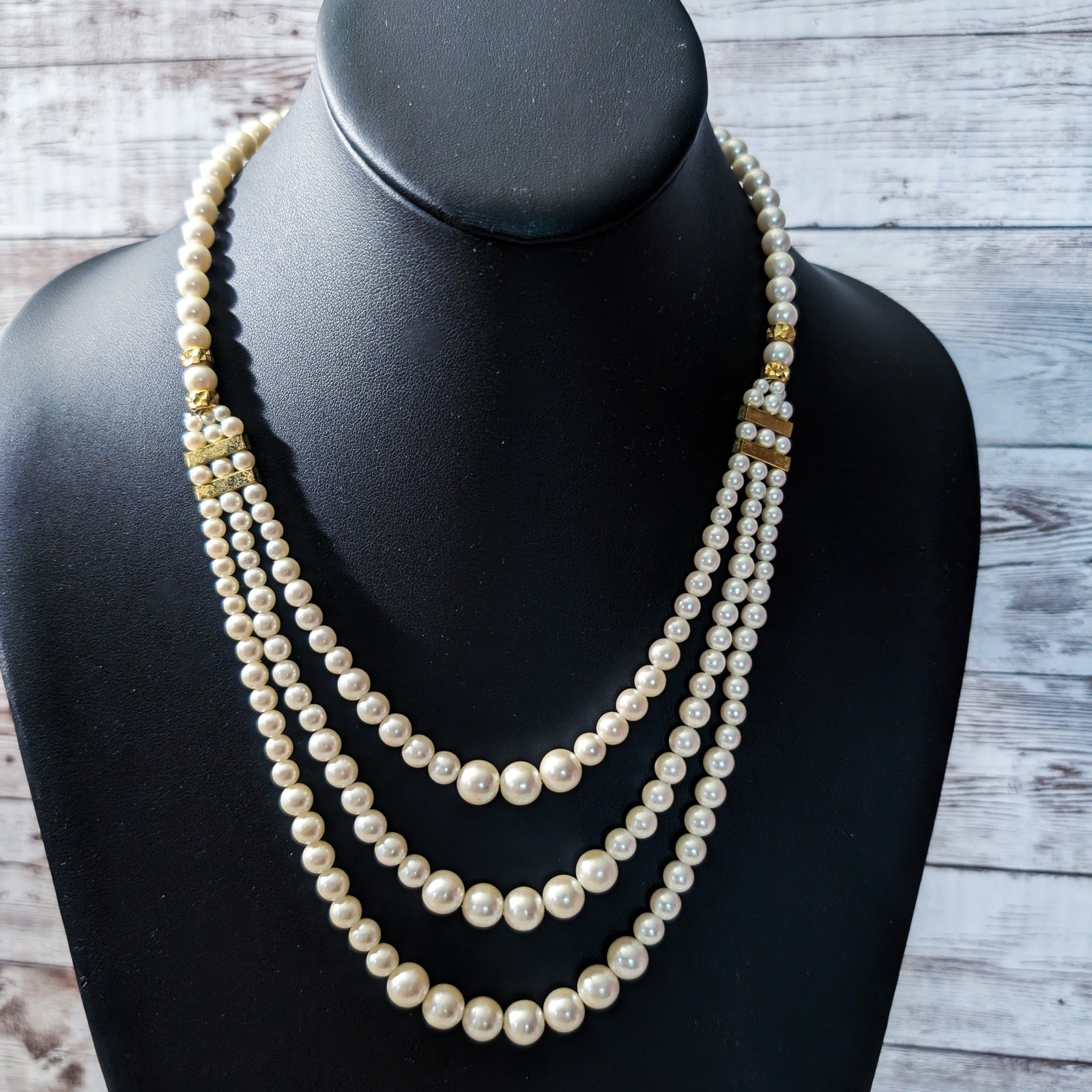 Vintage Necklace Faux? Pearl & Gold Tone Layered Statement