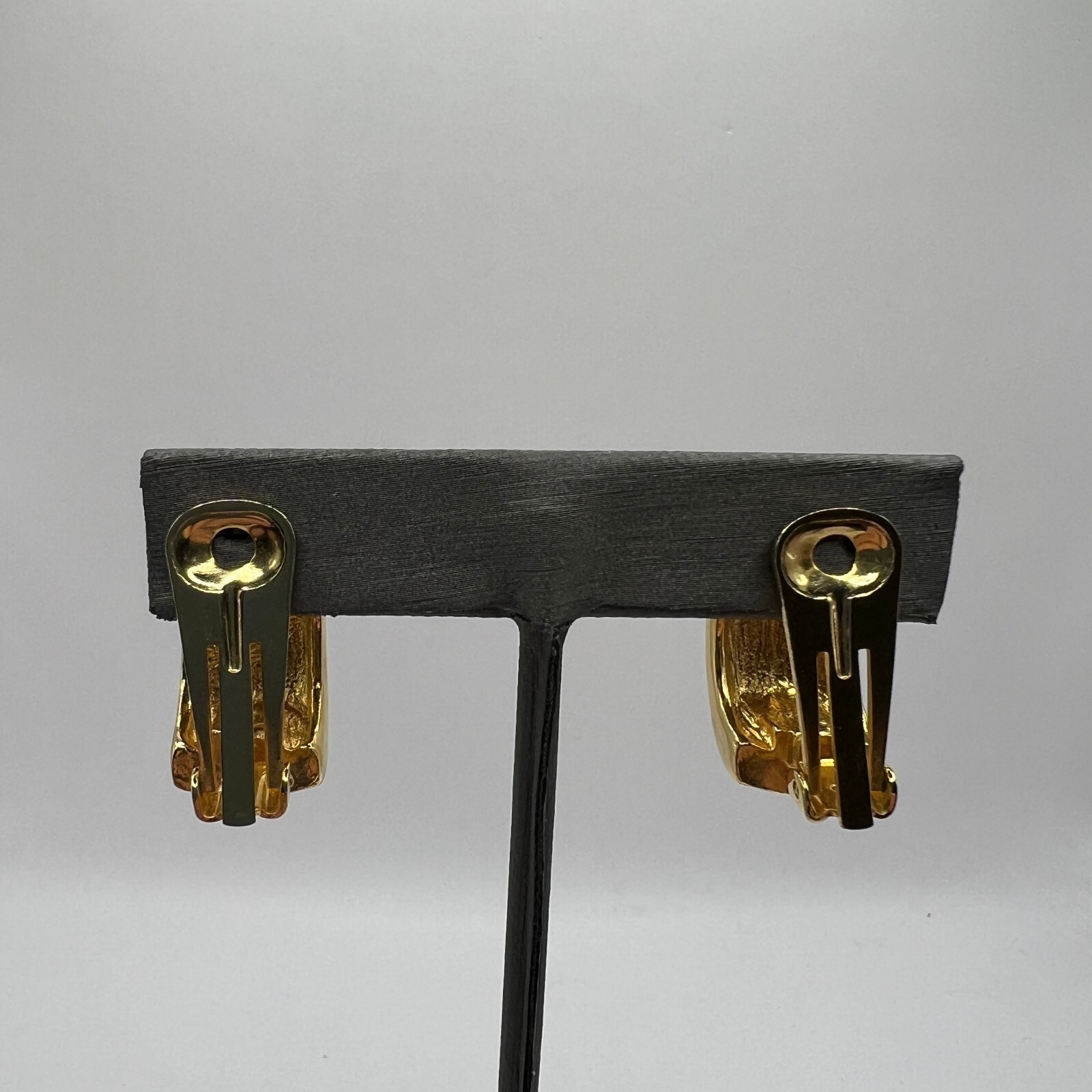 Vintage Clip On Earrings Half Hoops Peach Gray Brown Enamel Gold Tone