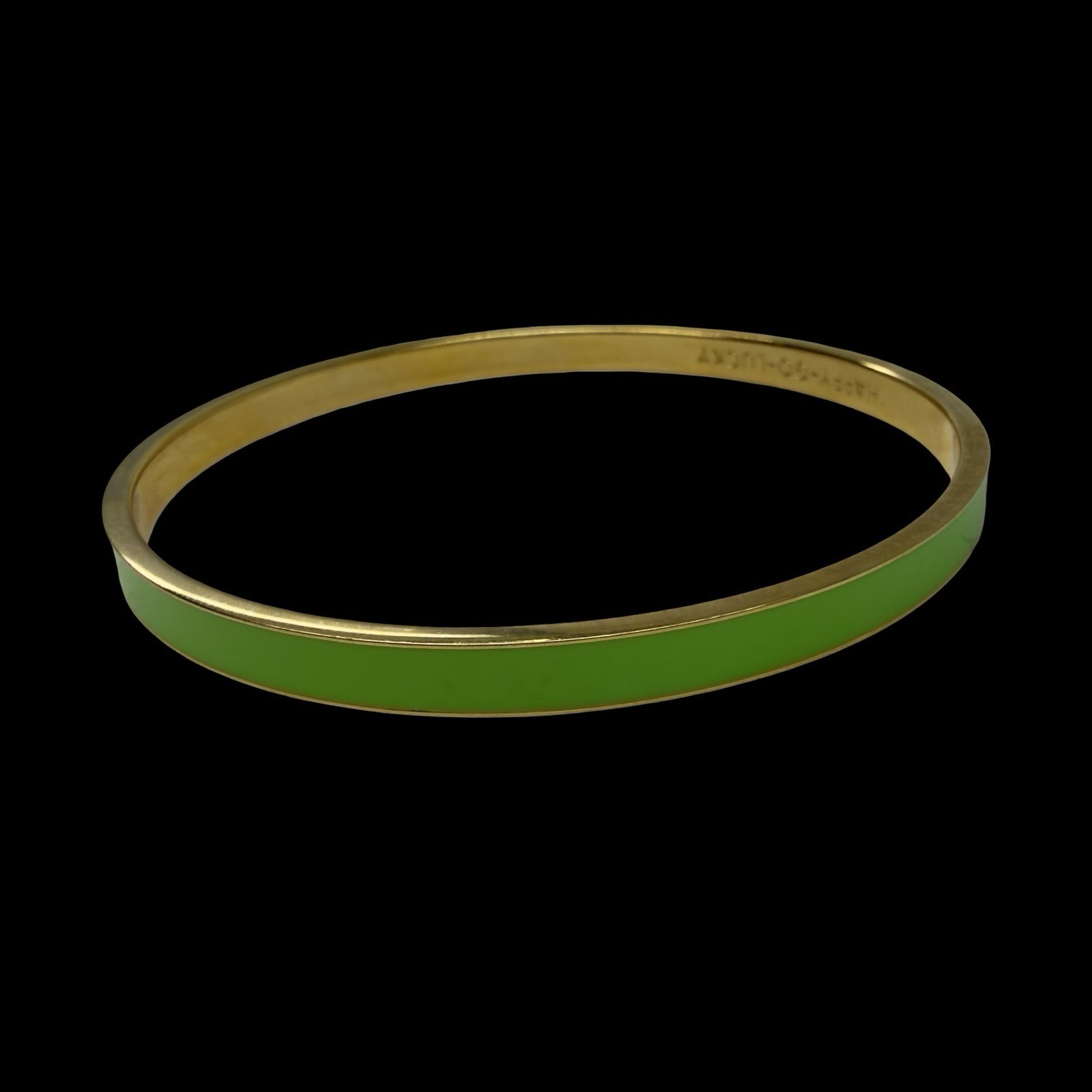 Vintage KATE SPADE Lime Green Enamel BANGLE Bracelet HAPPY-GO-LUCKY Gold Plated