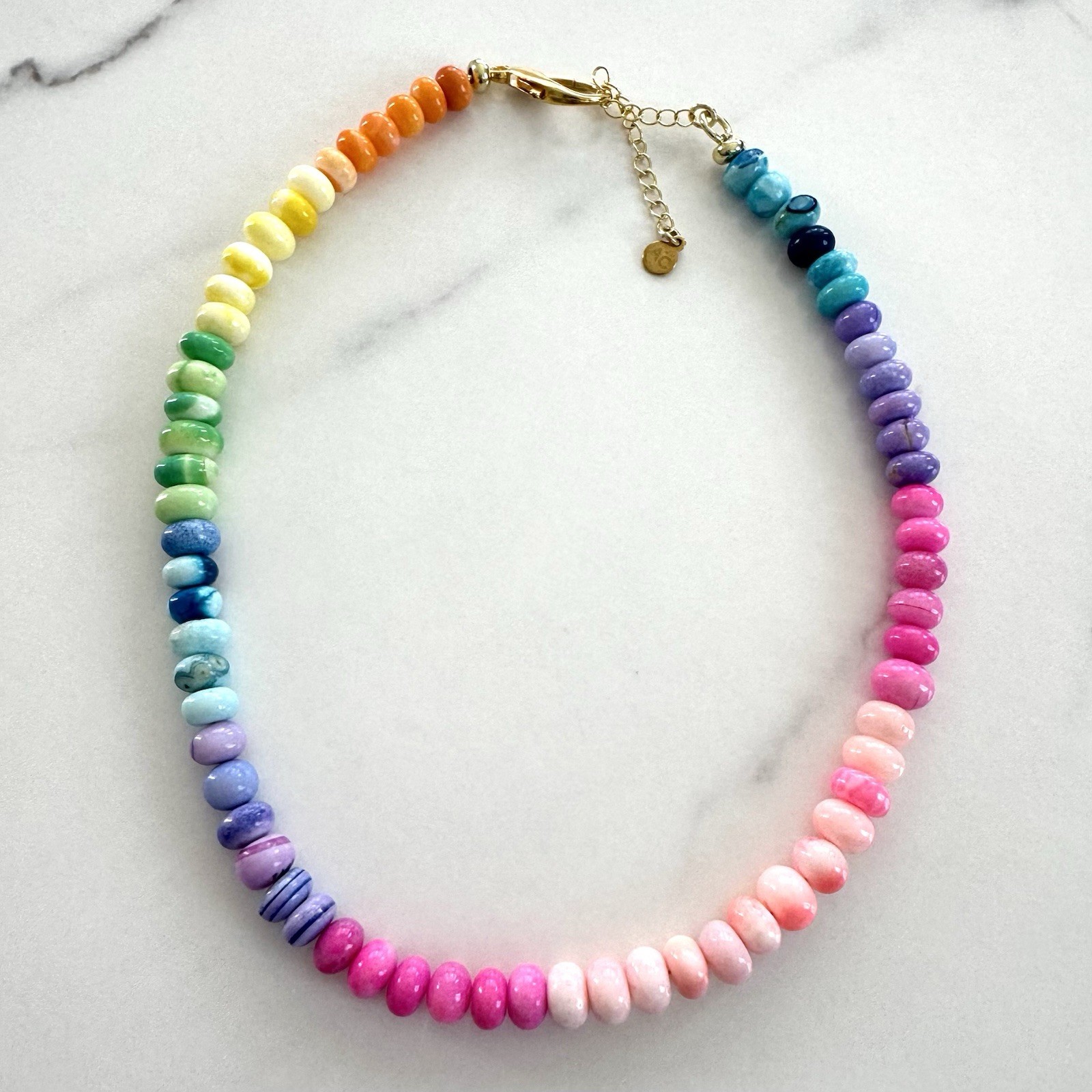 AC Rainbow Candy Collar Necklace Agate Opal Quartz Gemstone Beads 16” + 2” Ext