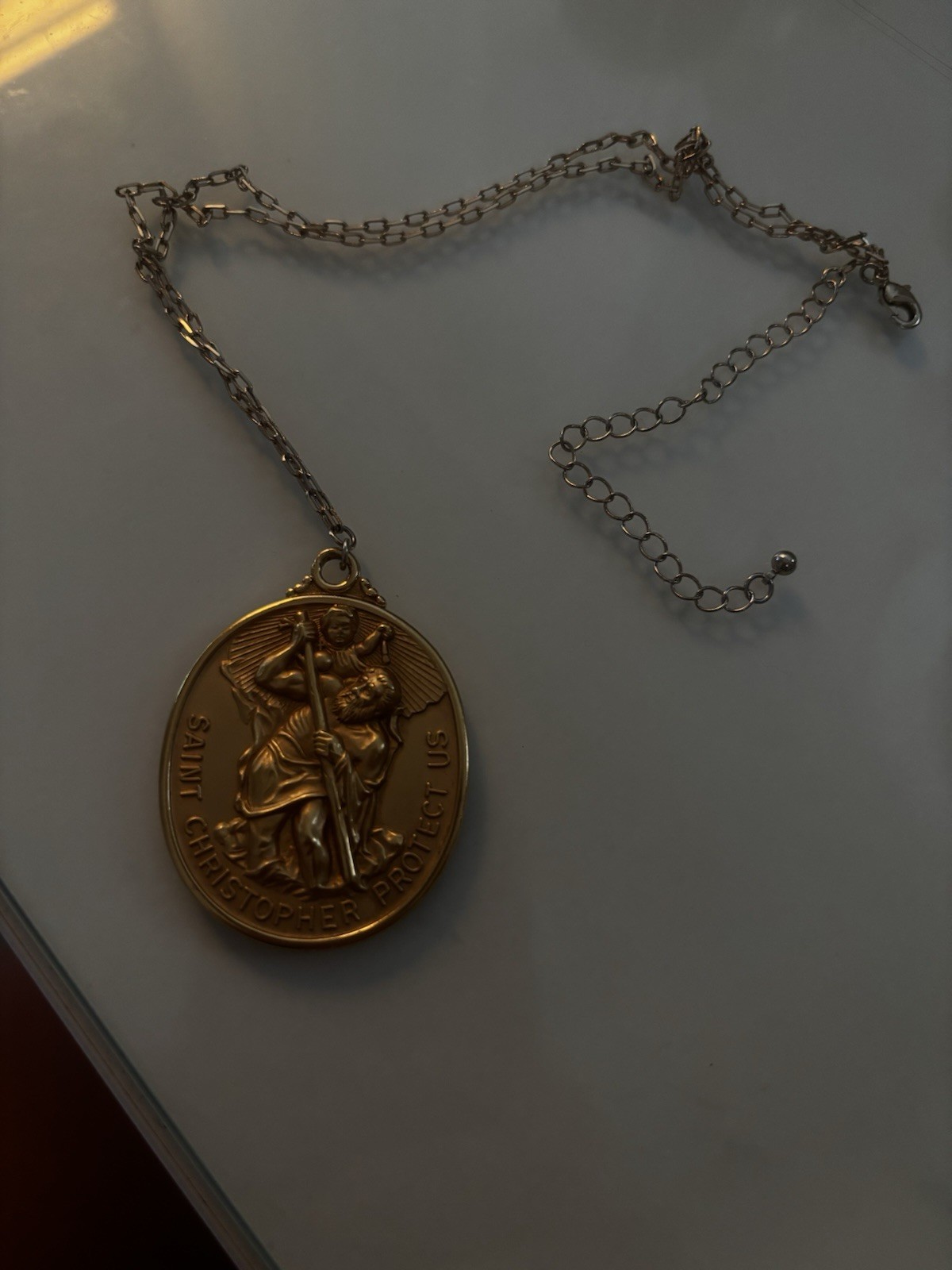 Vintage Thick Gold Plated Saint Christopher Pendant With 20in Chain