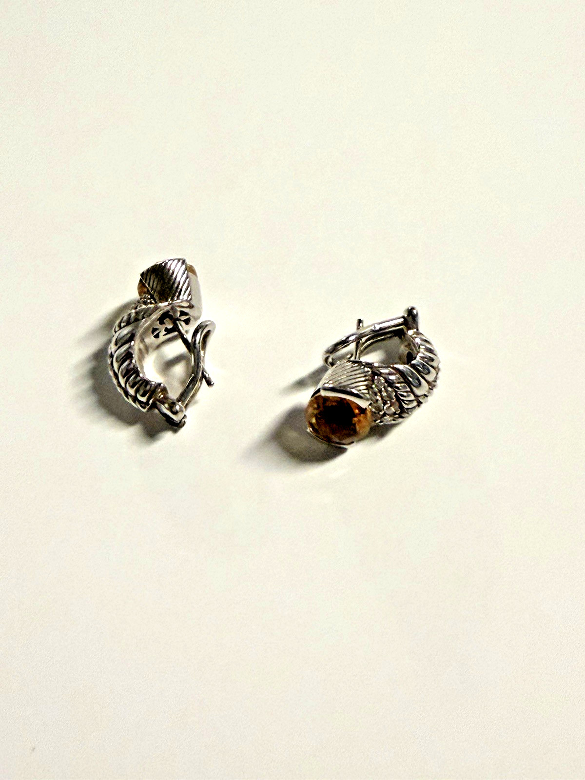 Judith Ripka Sterling Silver Earrings for Pierced Ears w/ Citrine & CZ Stone