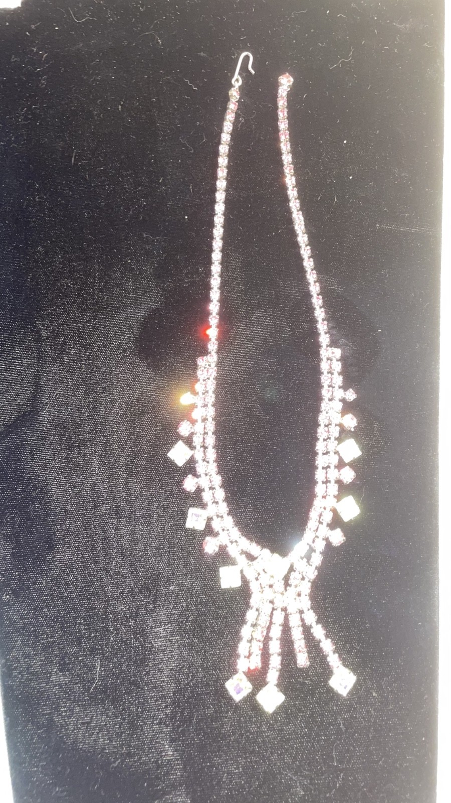 Vintage Art Deco Hook Clasp Pink & Clear Rhinestone Necklace