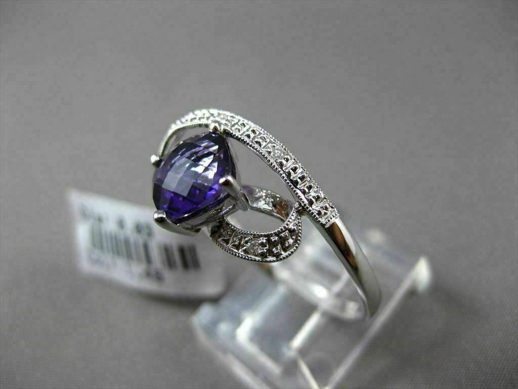 ESTATE LARGE 1.52CTW DIAMOND & AAA AMETHYST 14KT WHITE GOLD FLOATING 3D RING