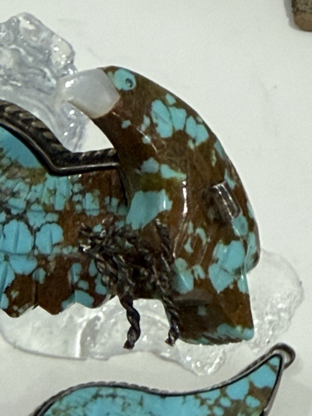 Vintage Native Navajo Carved Turquoise & Silver Large Wing Spread Eagle Pendant