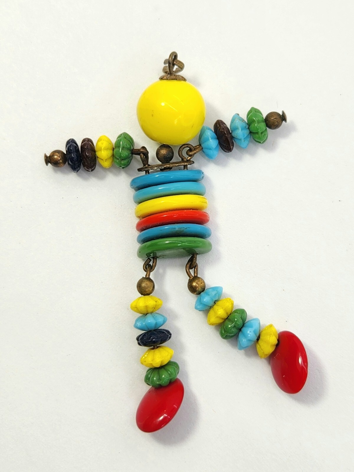Vtg Brooch Pin Multicolor Glass Bead 3″ Man Person Figural Unsigned Haskell?