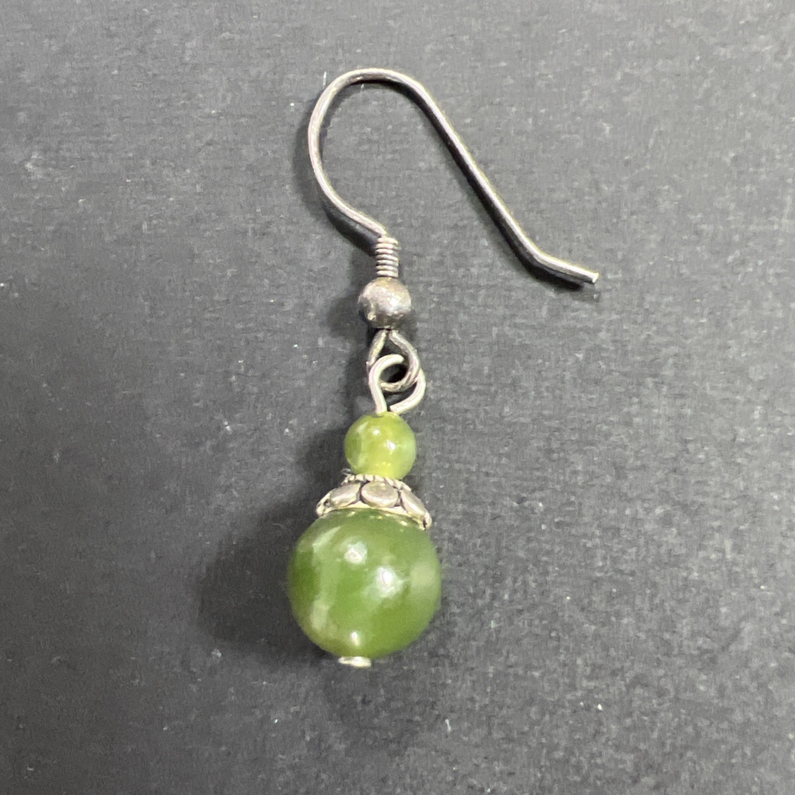 Nephrite Jade SINGLE Earring Charm Sterling Silver 925 Vintage Dangle Drop