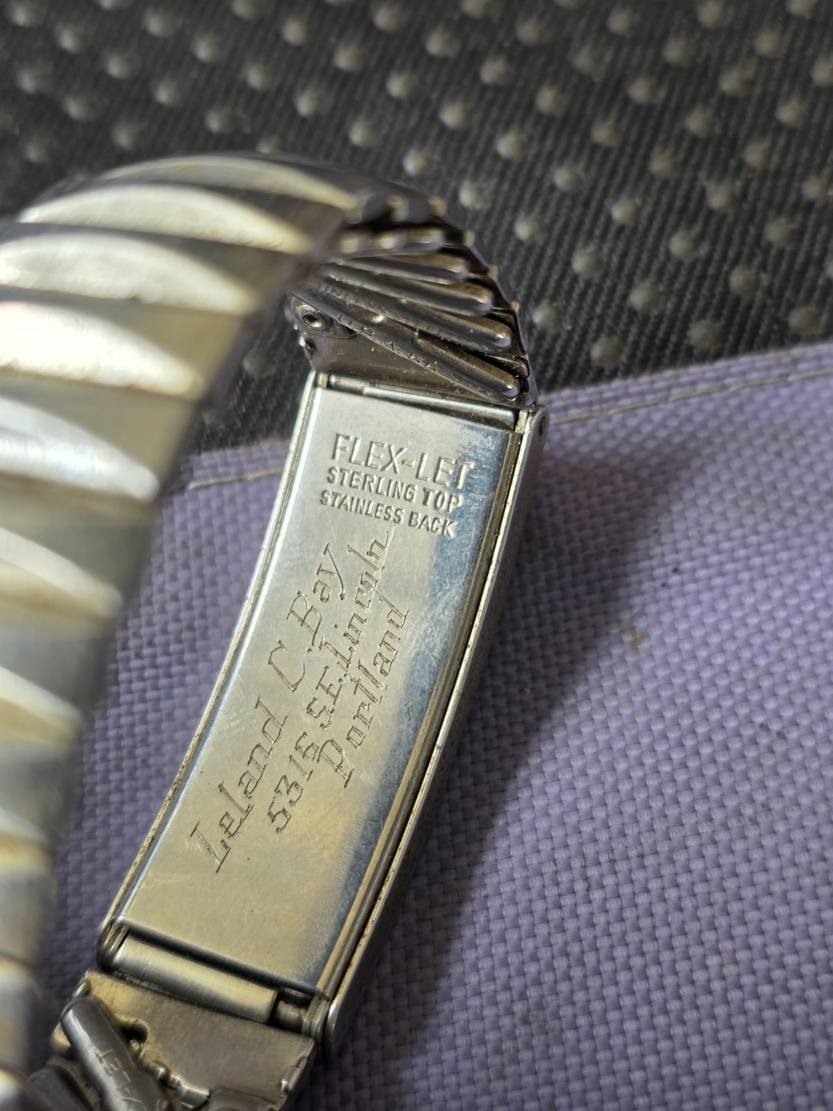 Vtg Sterling Silver Top Flex-Let engraved Lee Picture Bracelet Pre Owned #H