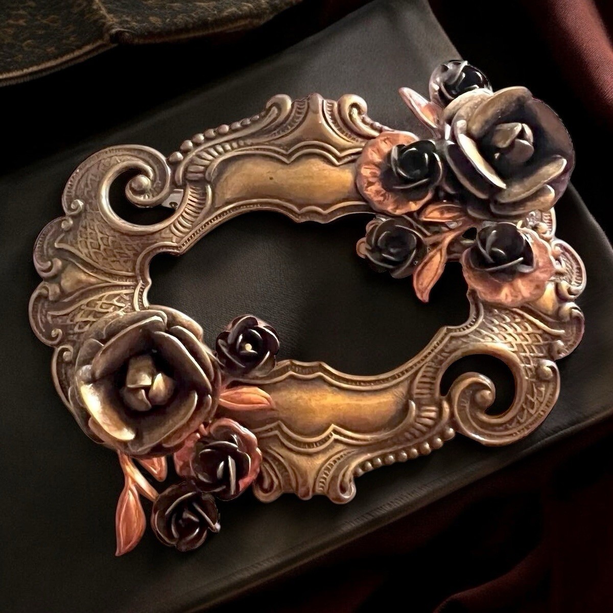 Victorian Revival L Rose Brooch Mixed Metal Gothic Vintage Dark Academia