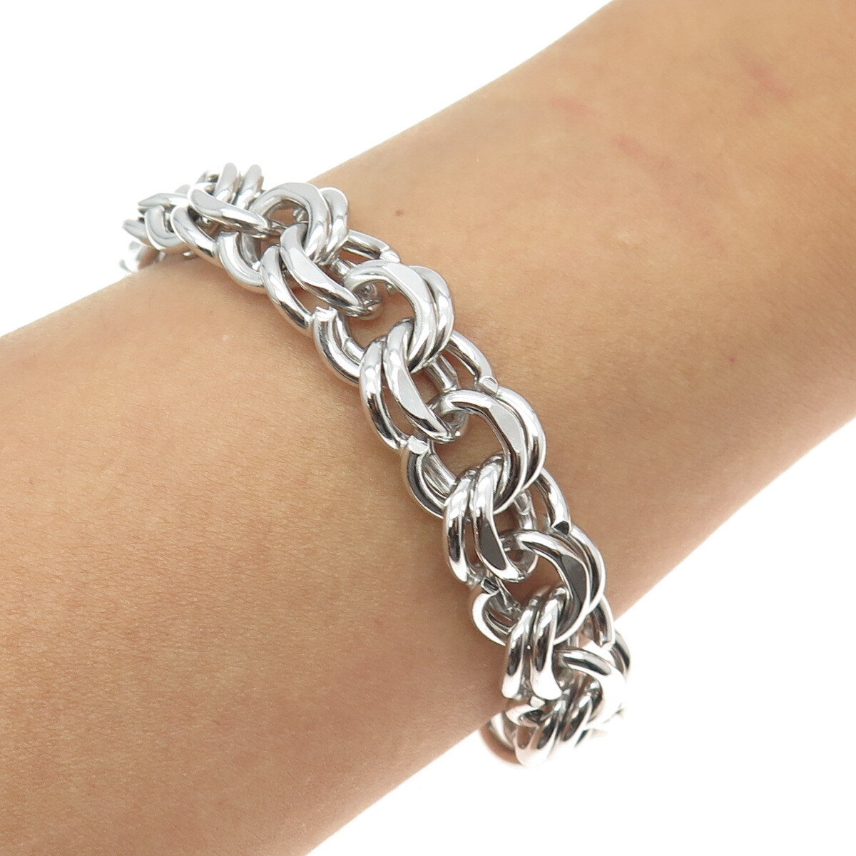 ELCO Sterling Silver Antique Art Deco Double Rolo Link Solid 53.4g Bracelet 6.5″