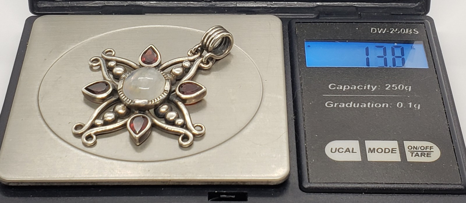 Vintage Kit Heath KTH Sterling Silver Filigree Labradorite 4 Red Stone PENDANT