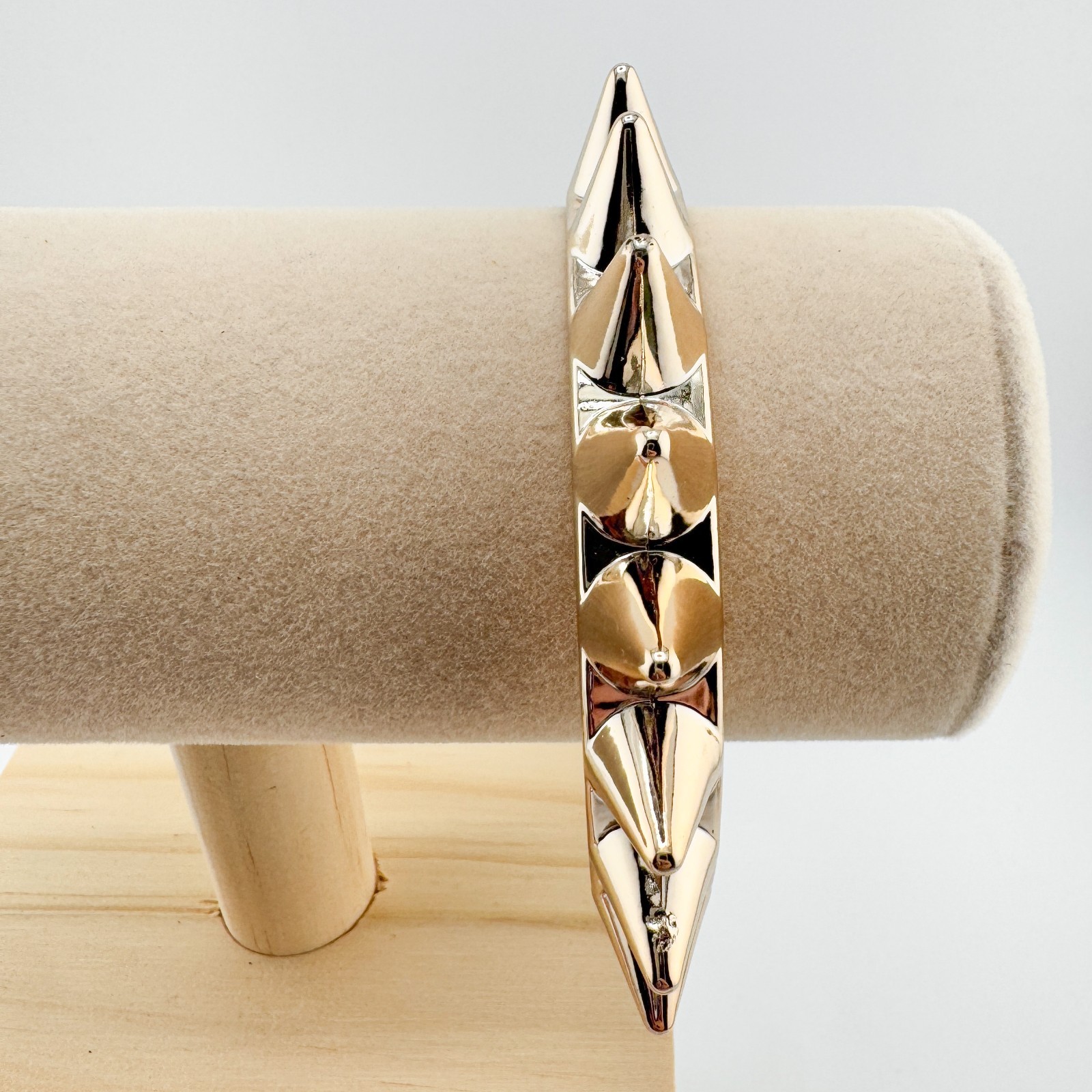 Vintage Plastic Gold Tone Spiked Bangle Bracelet Punk Rock Gothic Edgy Statement