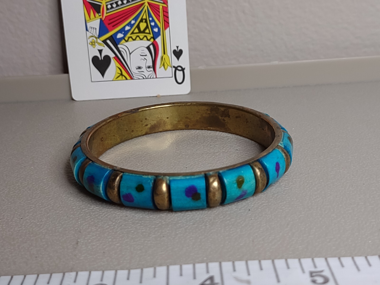 Vintage 7.5 Inch Blue And Purple Spotted Bangle Bracelet