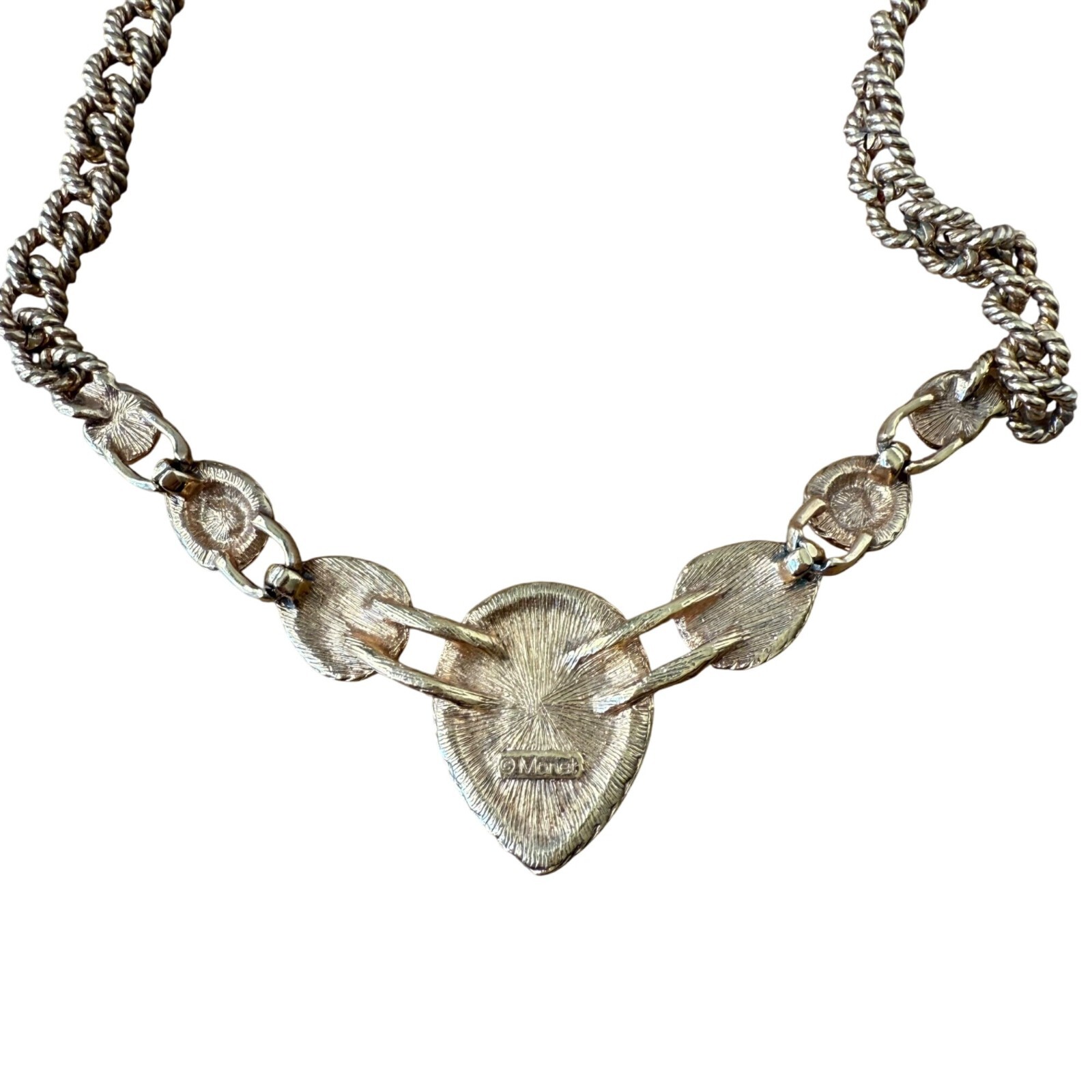 Vintage Monet Gold Tone Chain NecklaceTeardrop faux pearl and stones & Hook Clas