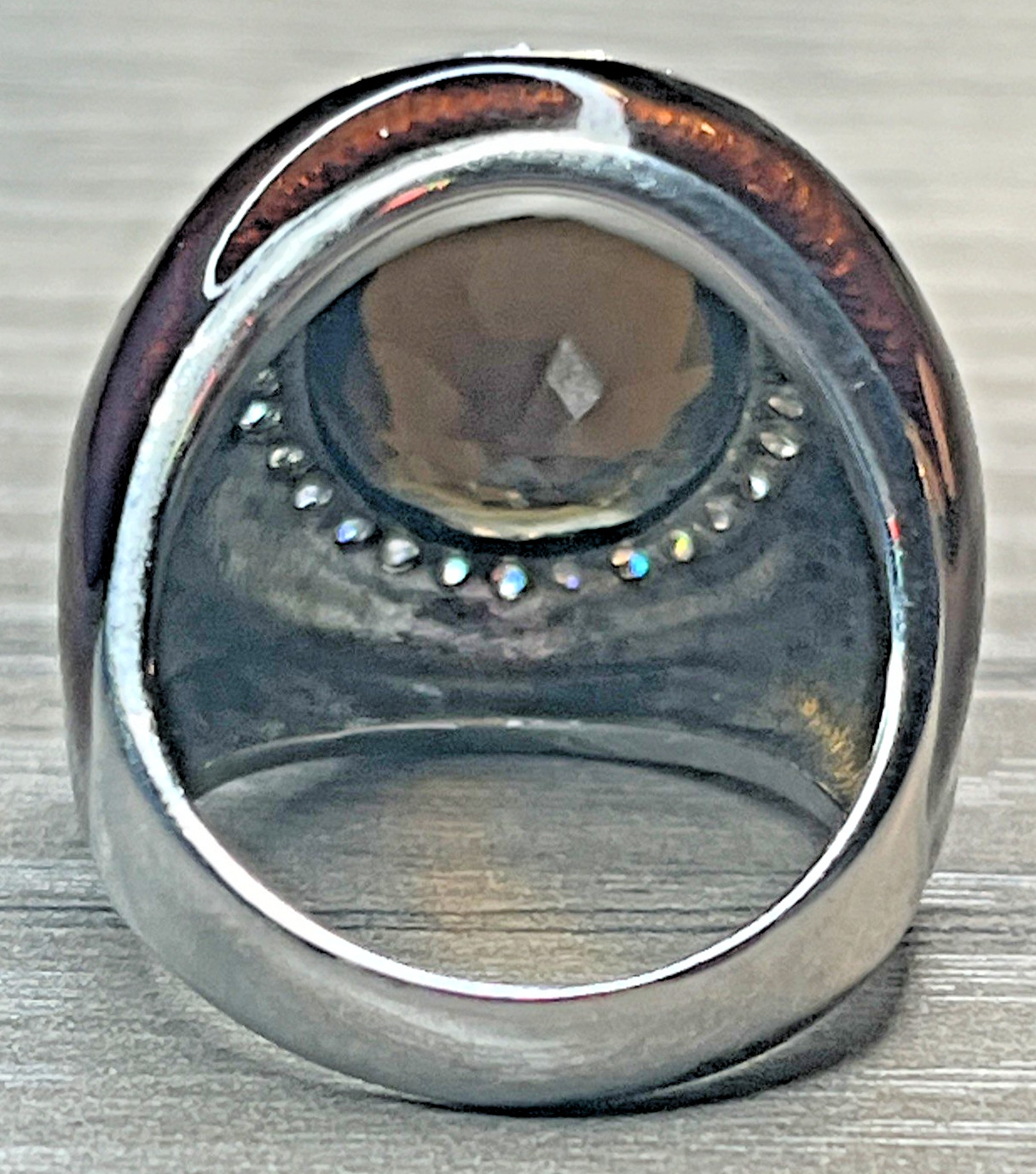 Men’s Vintage Pinky Ring Huge Brown Stone Enamel Rhinestone Halo Silvertone DBJ