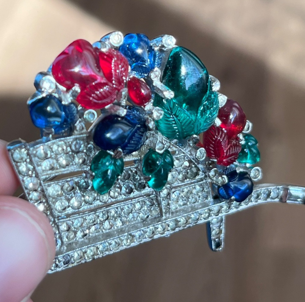 Crown Trifari Fruit Salad Flower Wheelbarrow Brooch Clip Alfred Philippe Deco