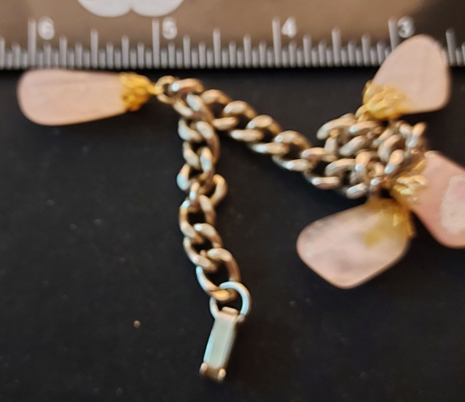 Vintage 7 Inch Rose Quartz and Metal Bracelet – Four Large Stones – STUNNING!