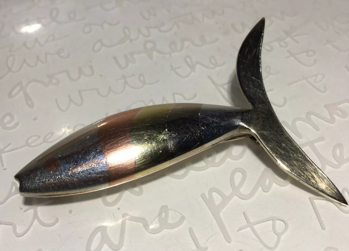 LOS CASTILLO Taxco Married Metals 925 Sterling Copper Brass FISH Brooch 10g