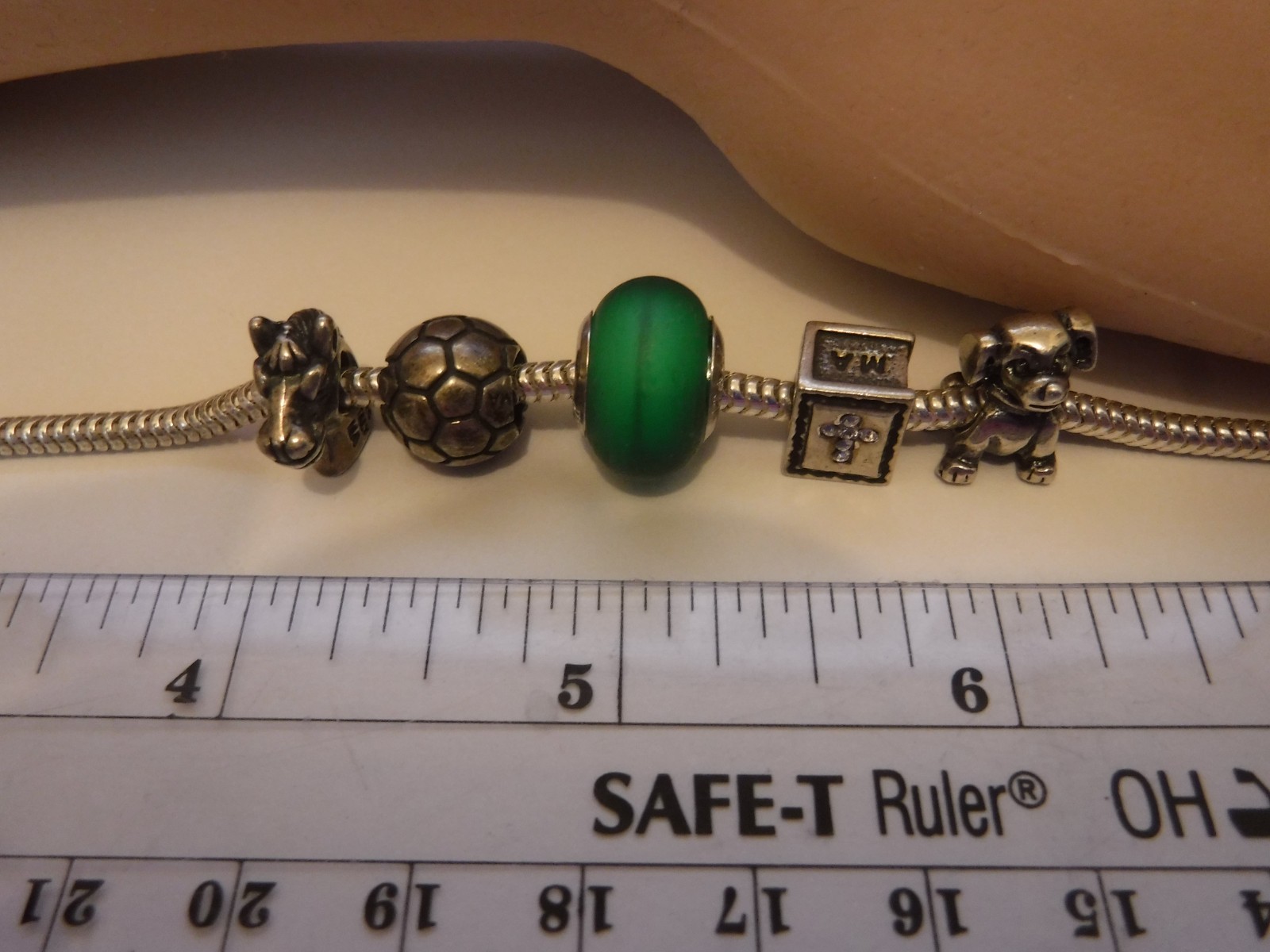 Michael Anthony MA Sterling Slide Charm Bracelet 5 Italy 925 MA Charms 7.5″