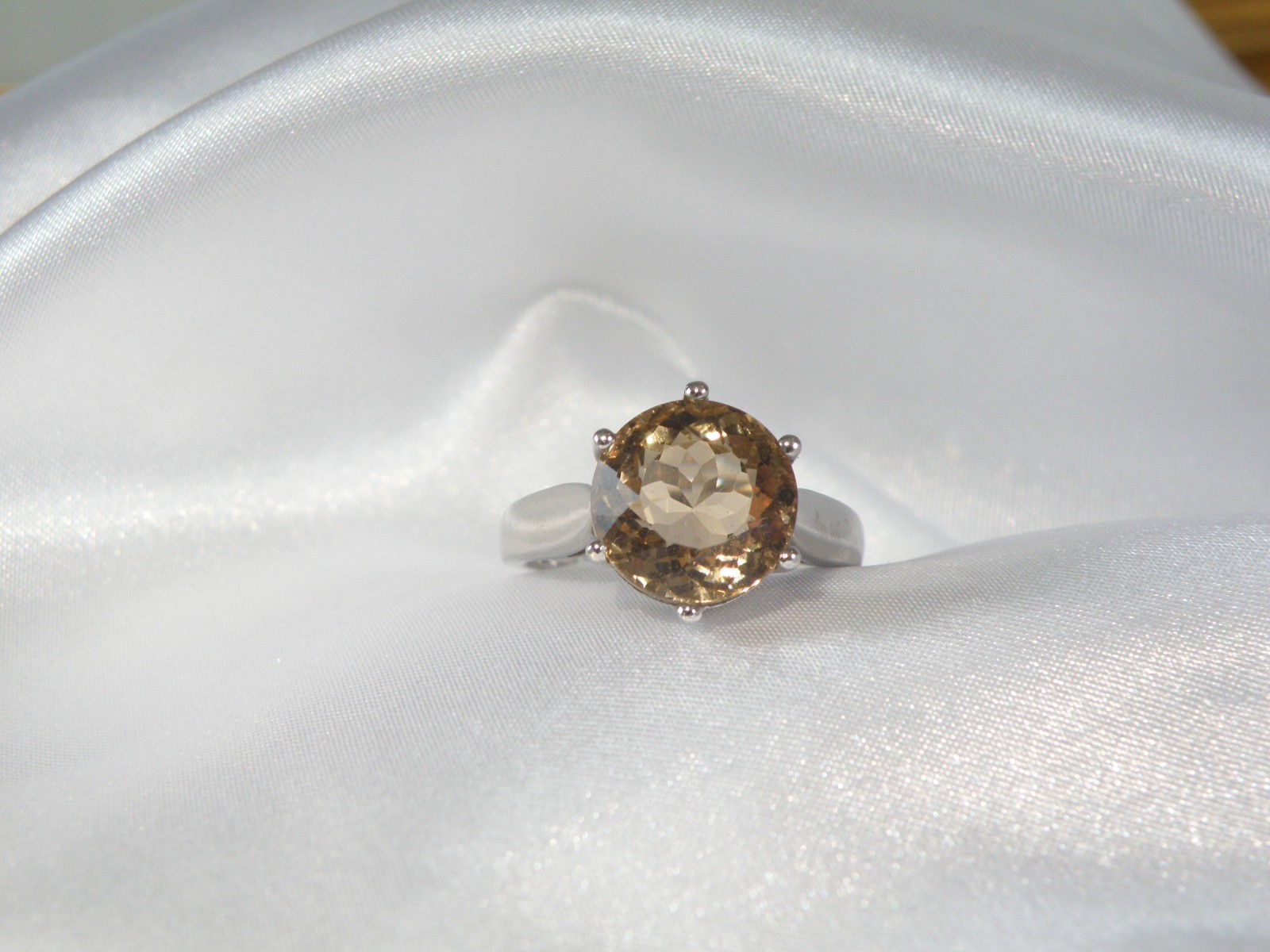 Vintage Sterling Silver 925 Natural Golden Beryl Solitaire Cocktail Ring Size 11