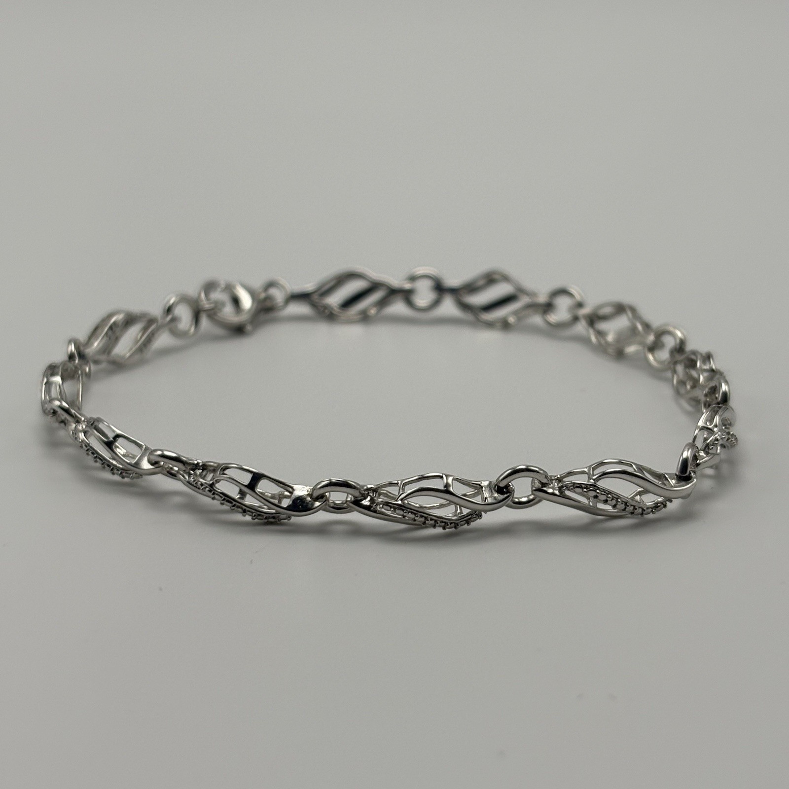 Vintage Sterling Silver CZ Link Bracelet – 5g