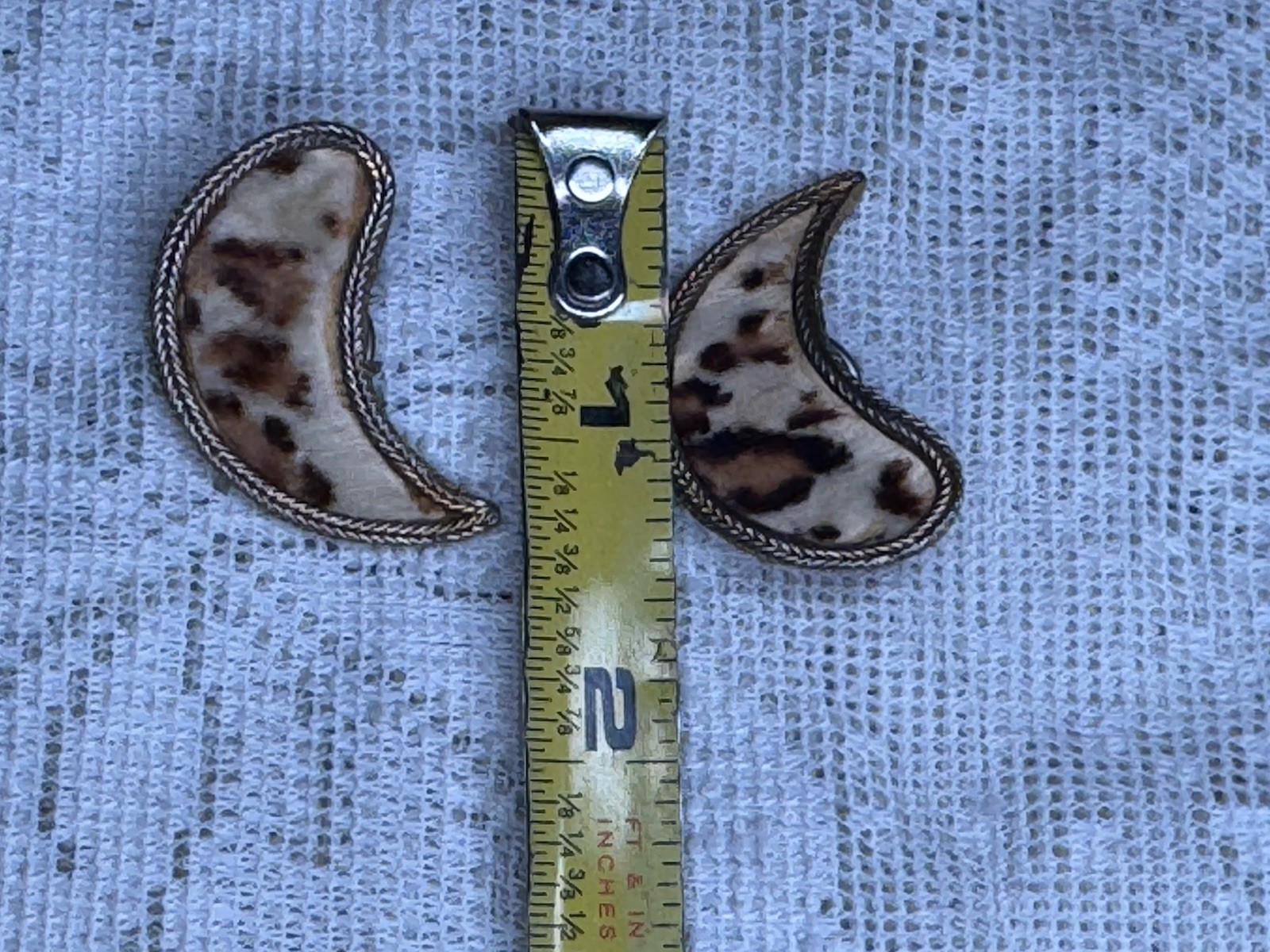 Vintage BSK Leopard Print Faux Fur Earrings Gold Tone Clip On