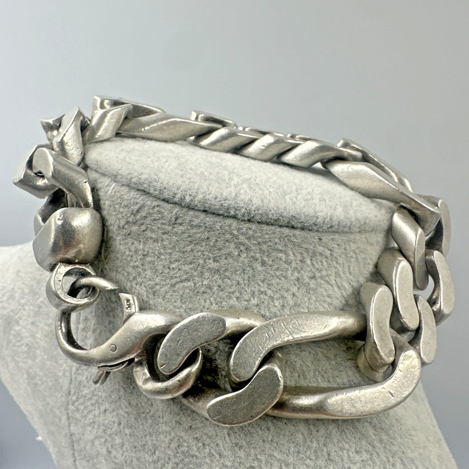 Extraordinary Huge 128g Sterling Silver Figaro Chain Bracelet 16mm 9” Mens Vtg