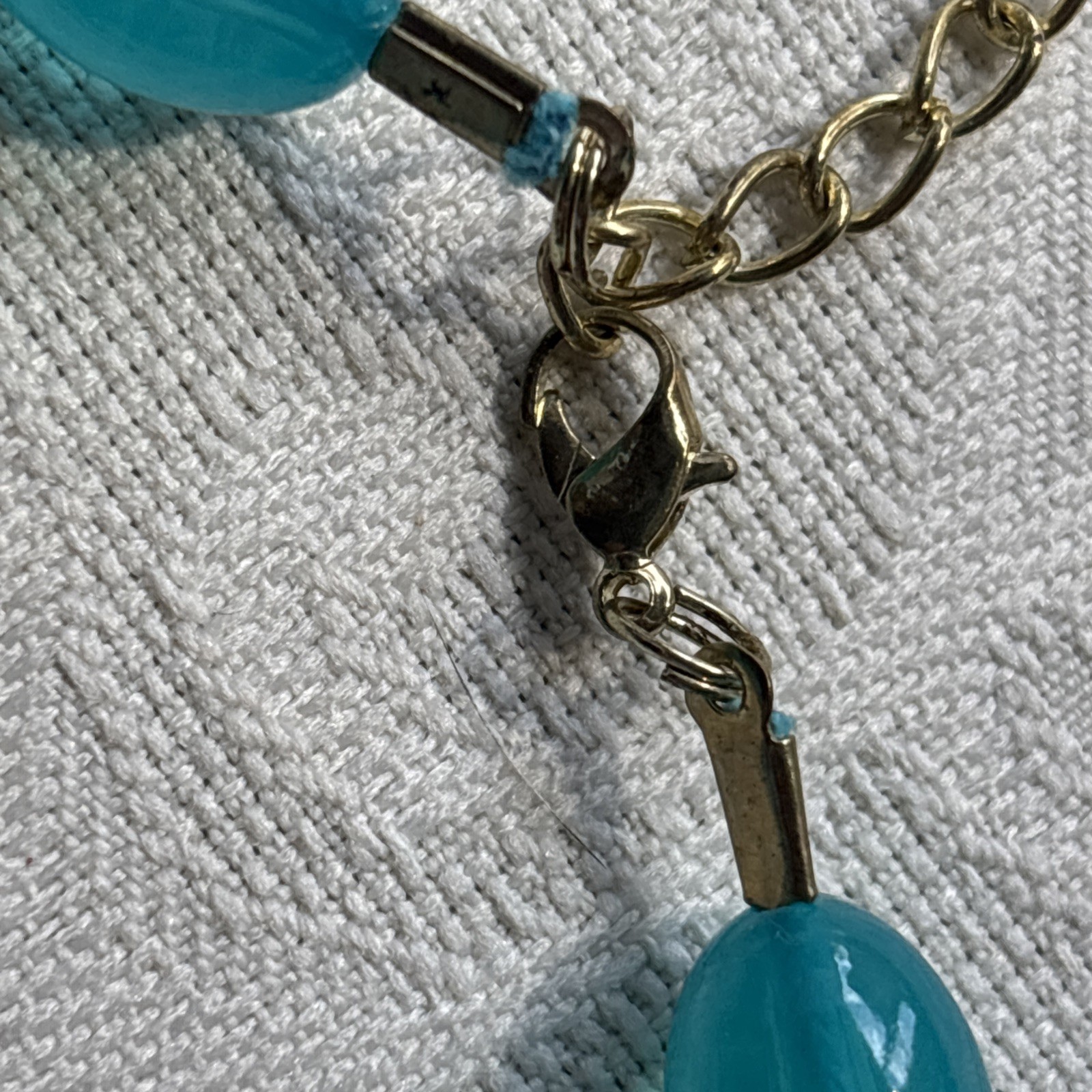 VINTAGE Aqua Blue Acrylic Lucite BEAD NECKLACE 17” Choker, Pierced Earrings Set