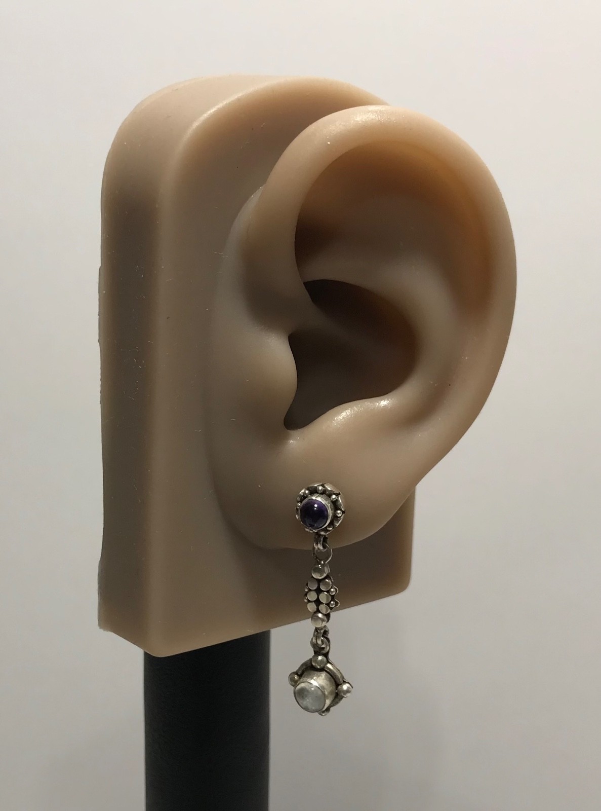 Vtg Sterling Silver 925 Amethyst & Labradorite Post Dangle Drop Earrings
