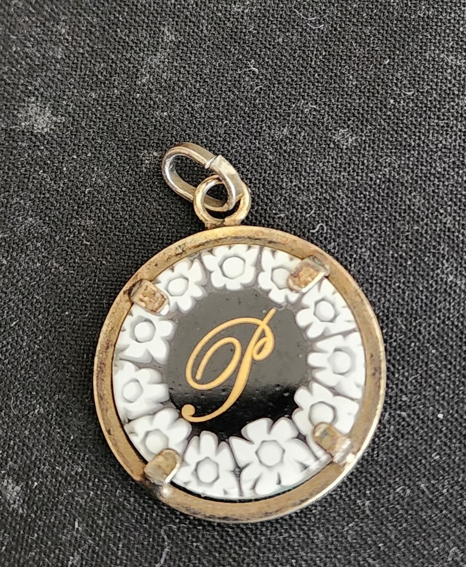 Vintage Glass Pendant Letter by Murrina Letter P Initial Sterling Silver