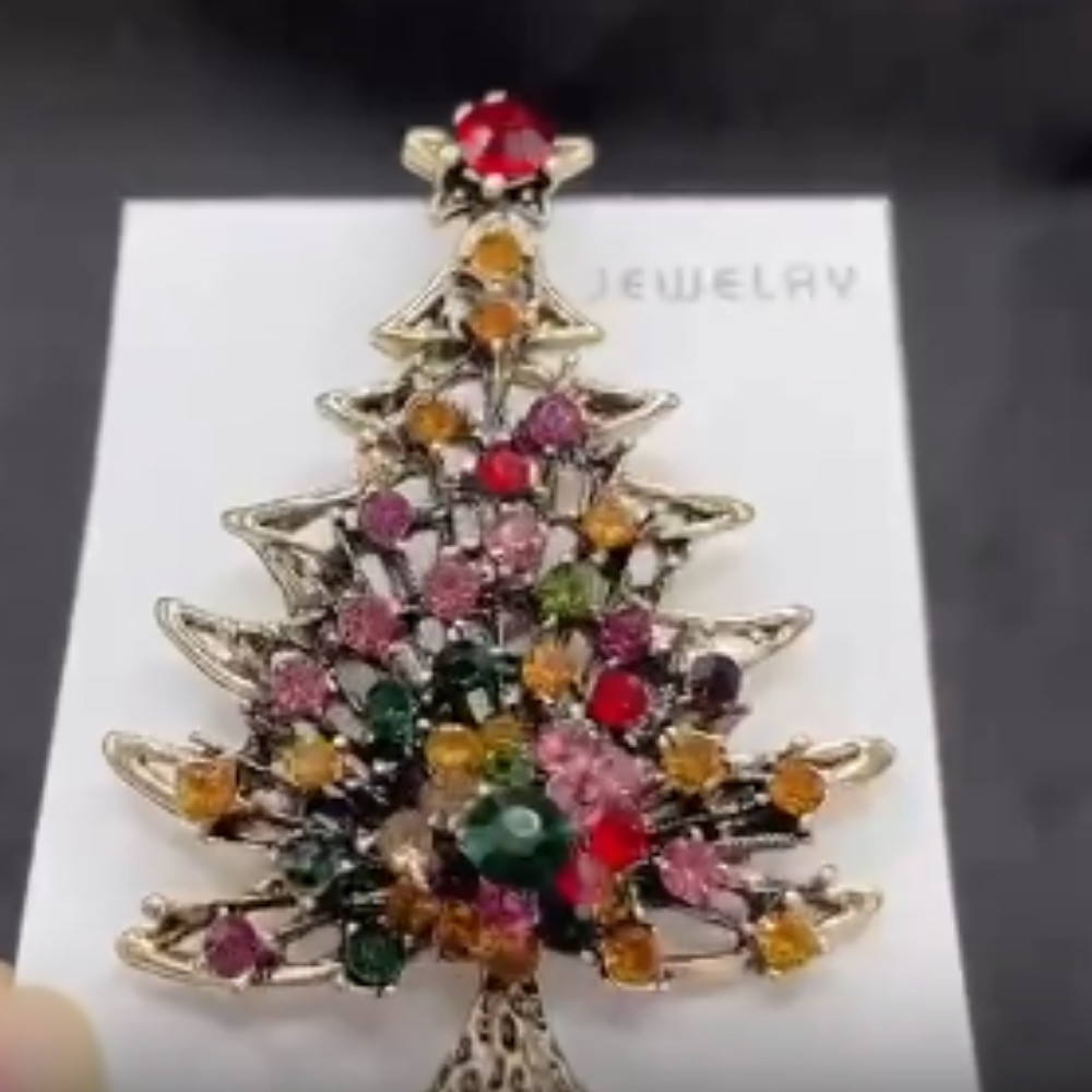 Vibrant Christmas Tree Enamel Brooch Alloy Rhinestone Mosaic Badge Pin Party New