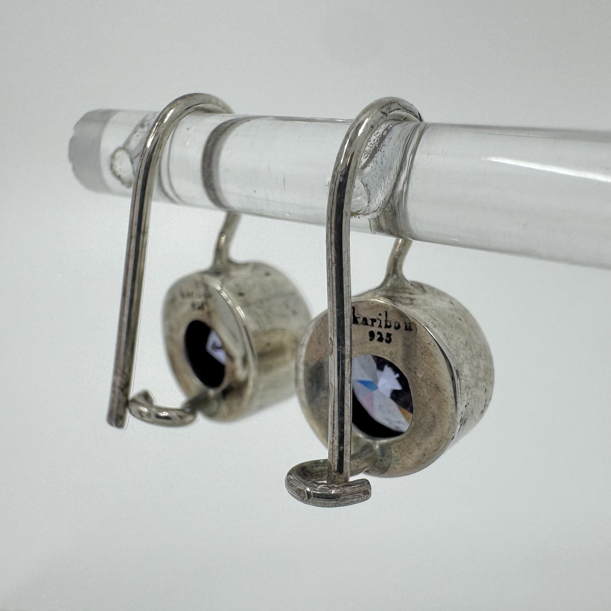 Vintage Artisan Karibau Round Bezel Set Purple Iolite Drop Earrings