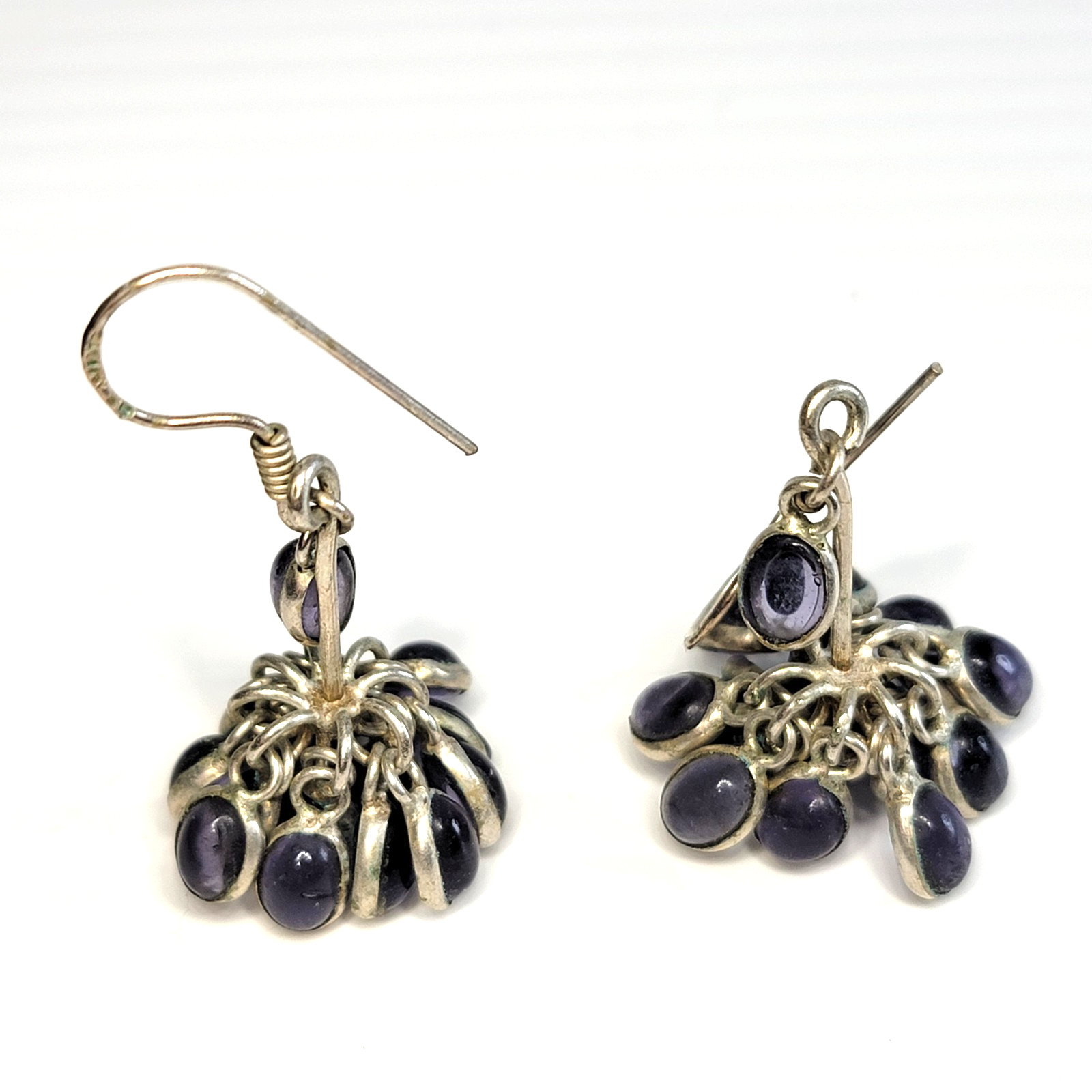 VTG Sterling Silver Cha-Cha Cluster Earrings Iolite Blue Glass Chandelier 925