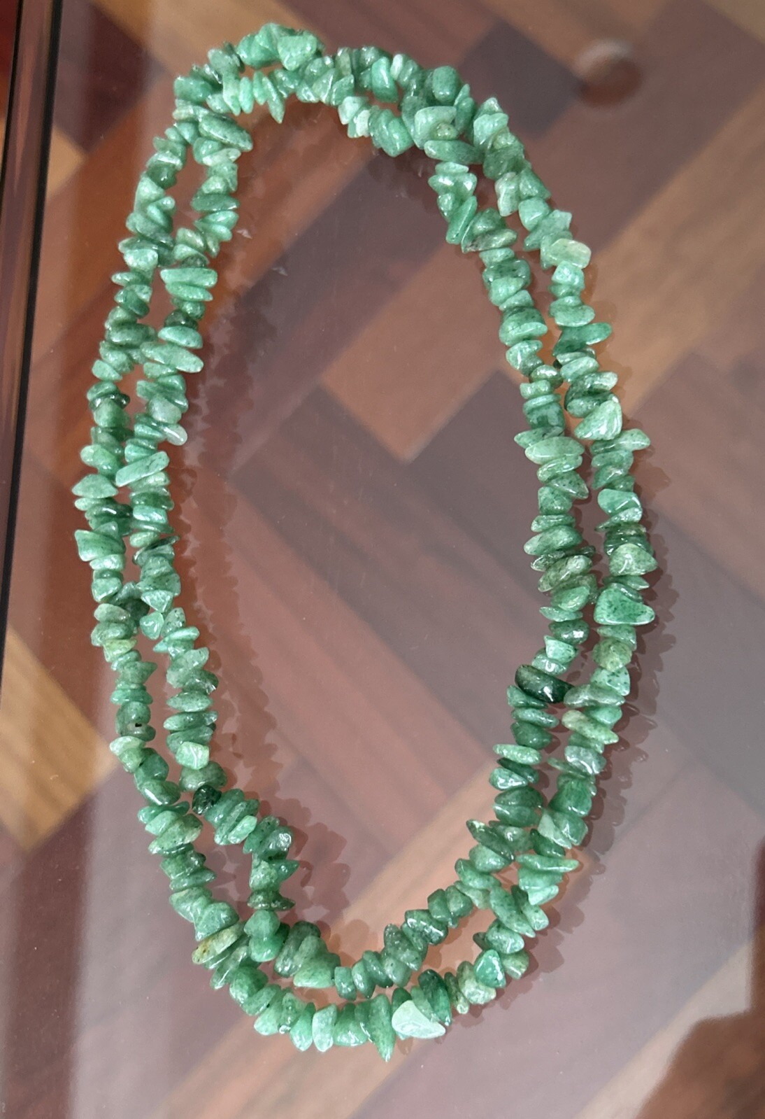 Vintage Jade Green Stone Chip Pebble Bead 36″ Long Necklace 76 grams