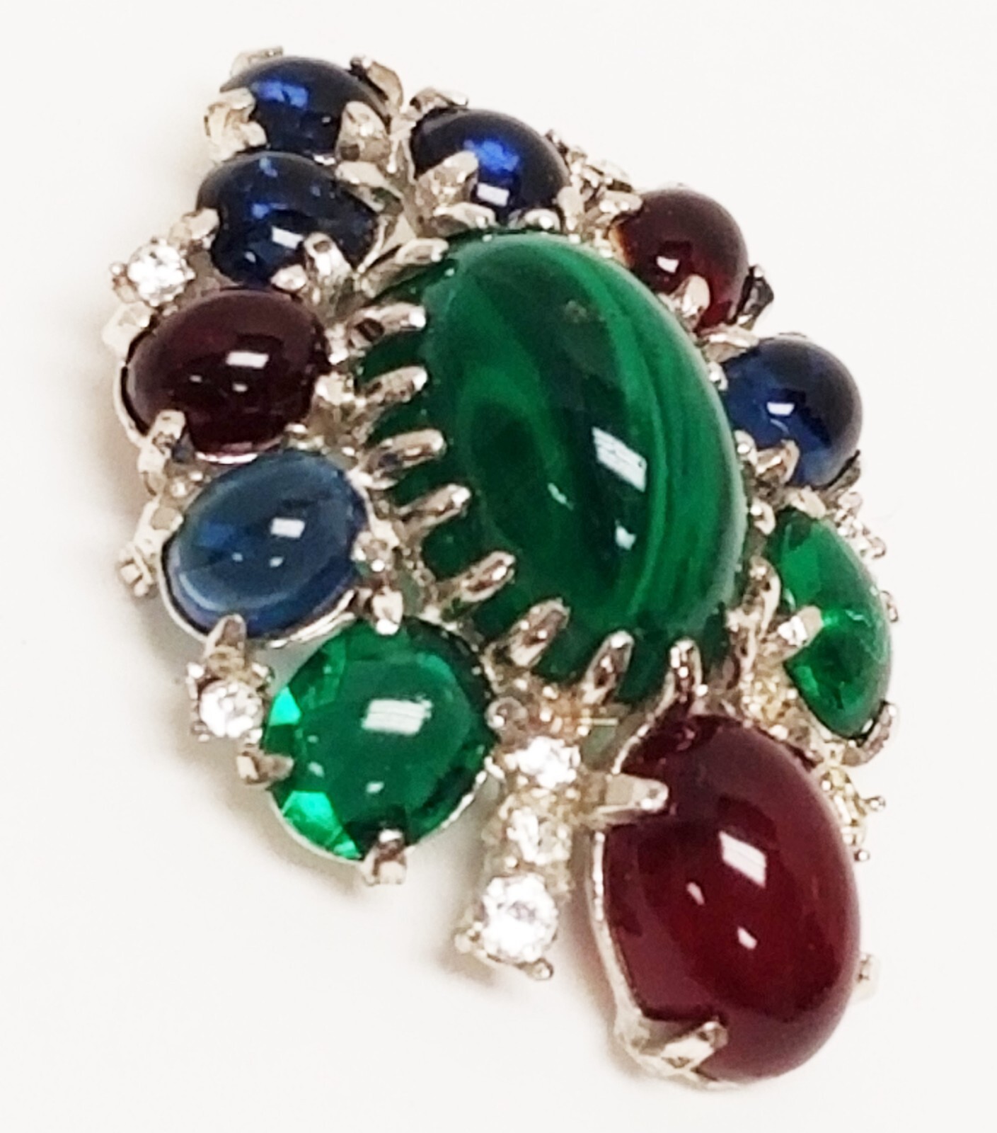 Vintage Moghul Style Poured Gripoix Glass Cabochon Curved Brooch 2″ x 1 1/4″