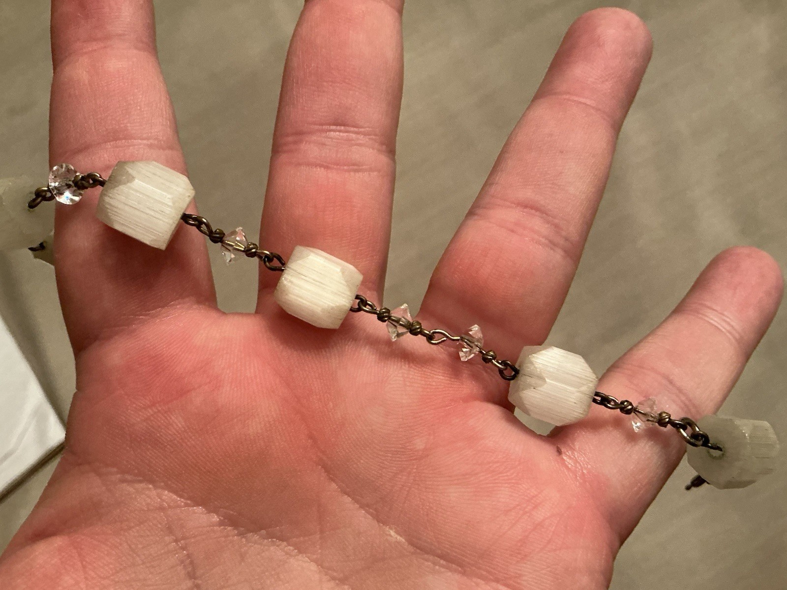 Vintage Czech Satin Glass Faceted Crystal Bracelet 7.5” Long