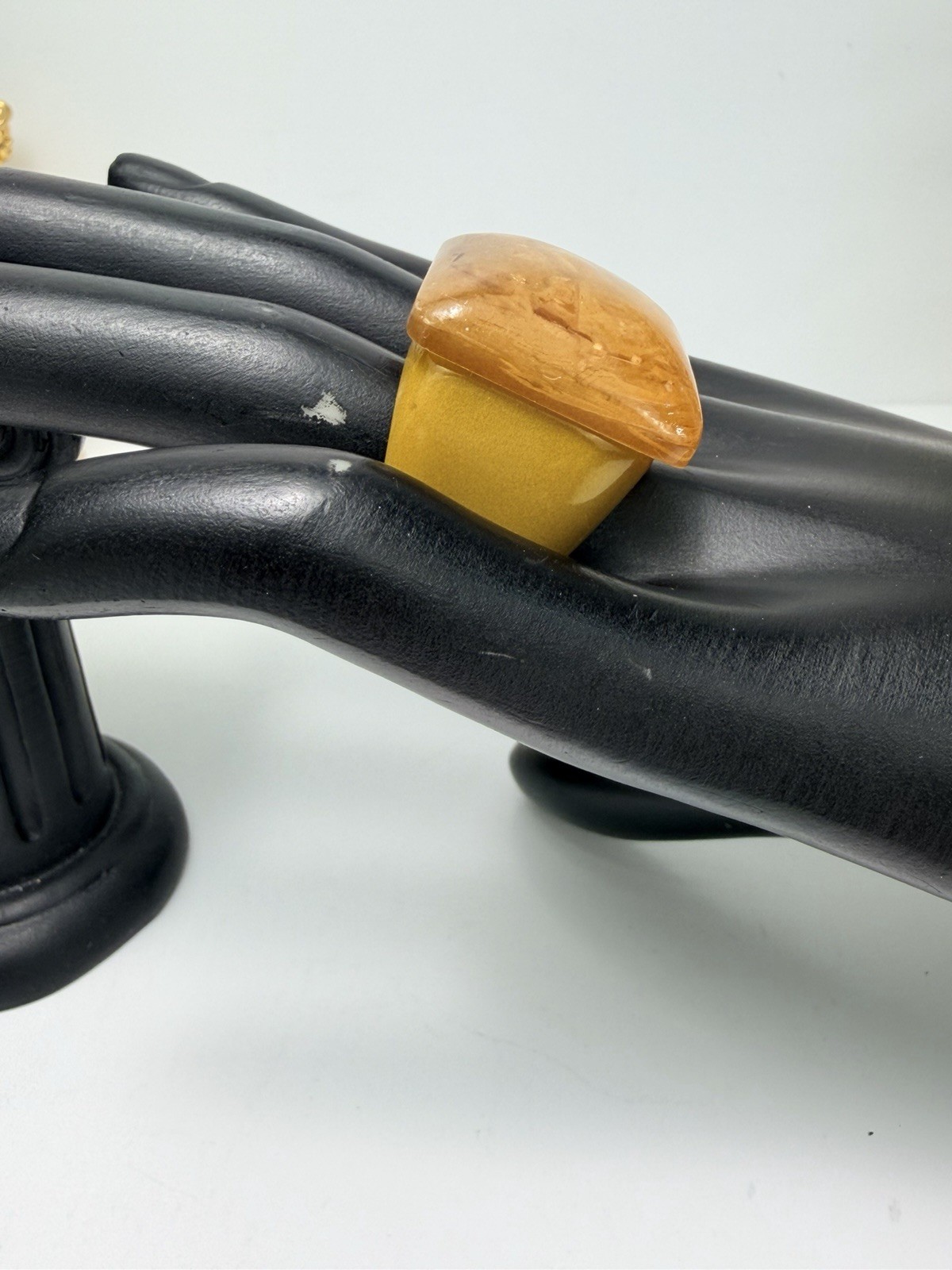 Vintage Lucite Statement Ring Two-Tone Amber Resin Chunky Size 6.5