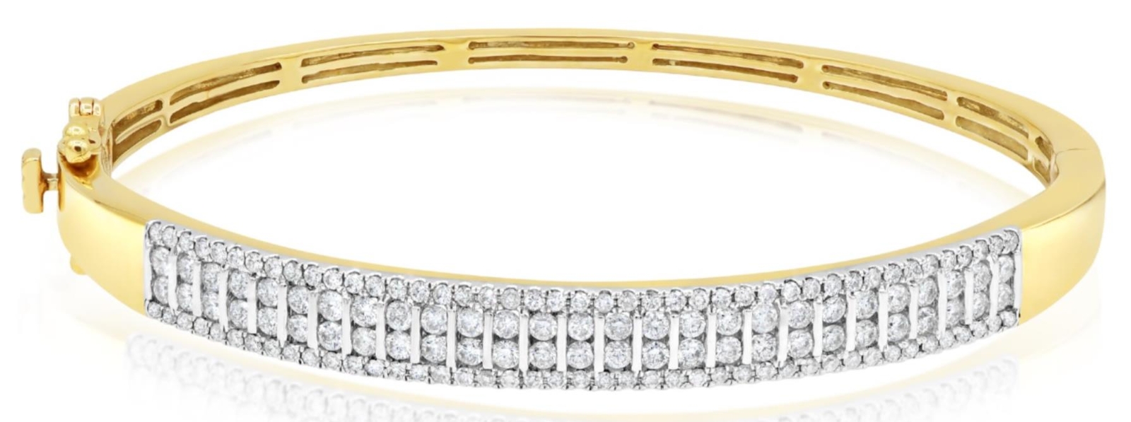 WIDE 1.53CT DIAMOND 14KT YELLOW GOLD 3D MULTI ROW SEMI ETERNITY BANGLE BRACELET