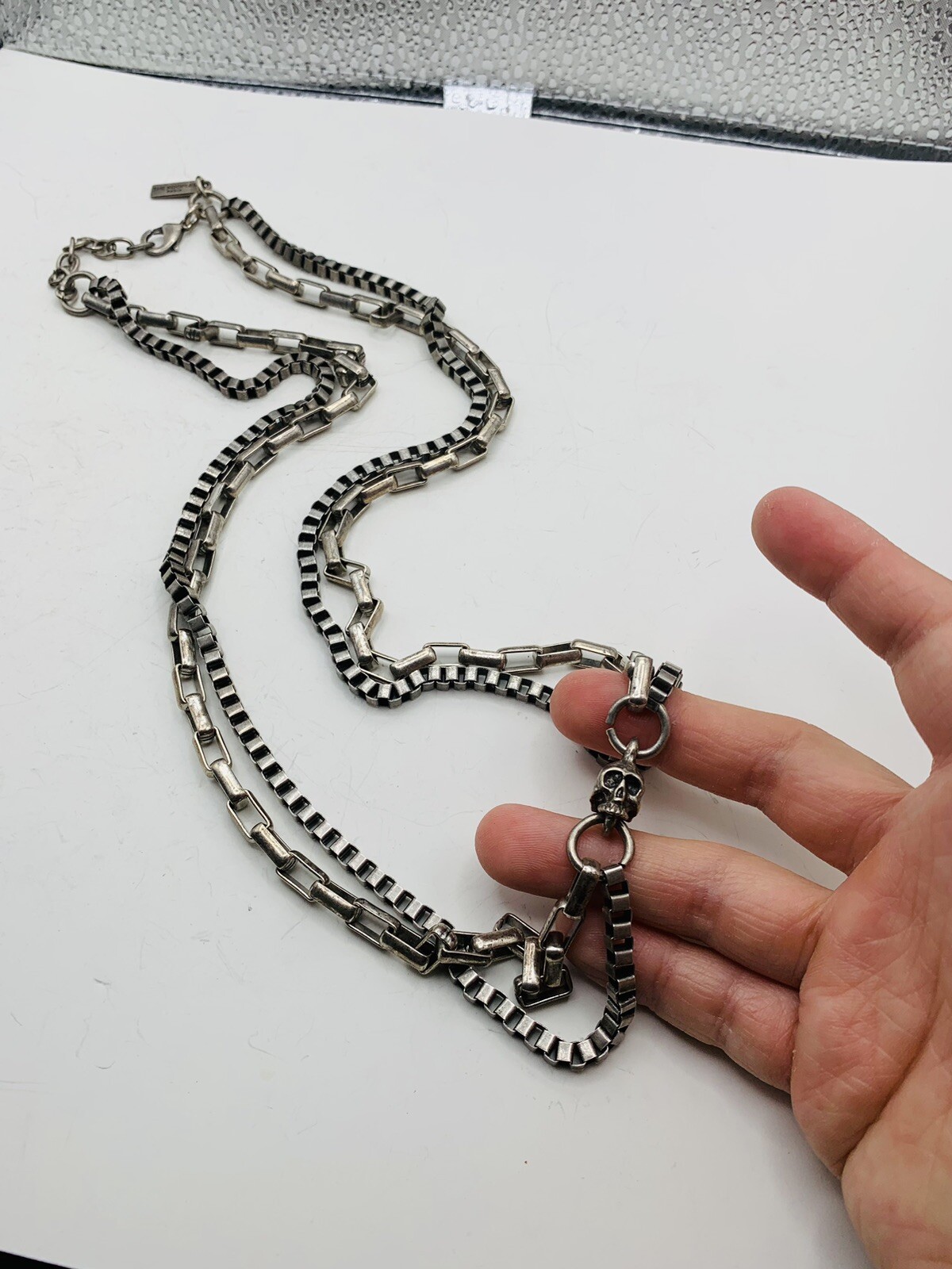 Vintage Designed Signed The Kooples Paris Skull Chunky Layered Chain Necklace