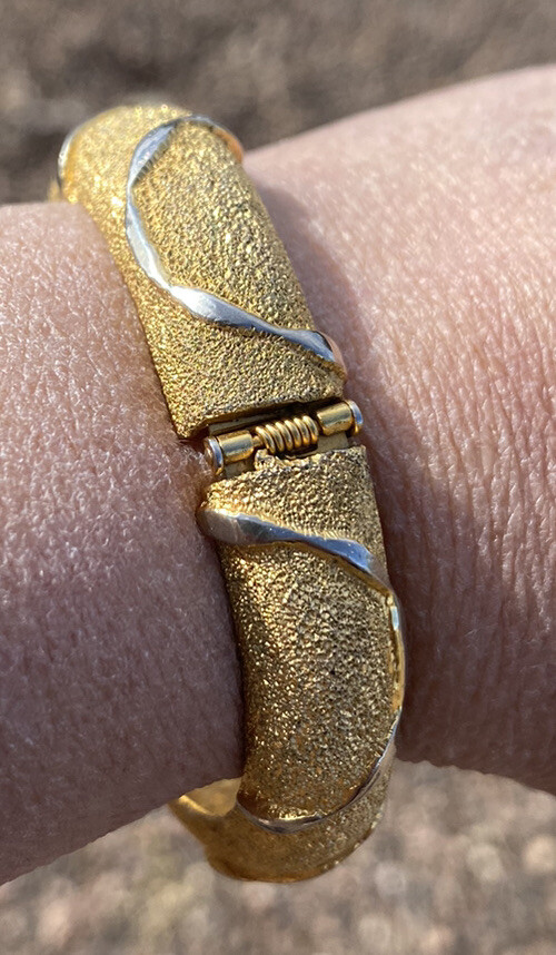 Vintage KJL GoldTone -Stamped with a capital S, Hinged and Signed Bangle