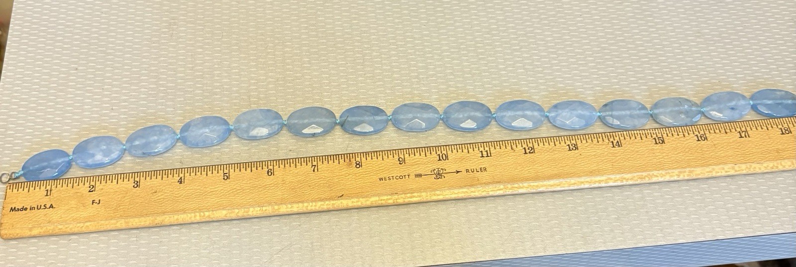 Chalcedony Necklace Natural Blue Quartz Agate Faceted Beads 20″ Chunky Strand