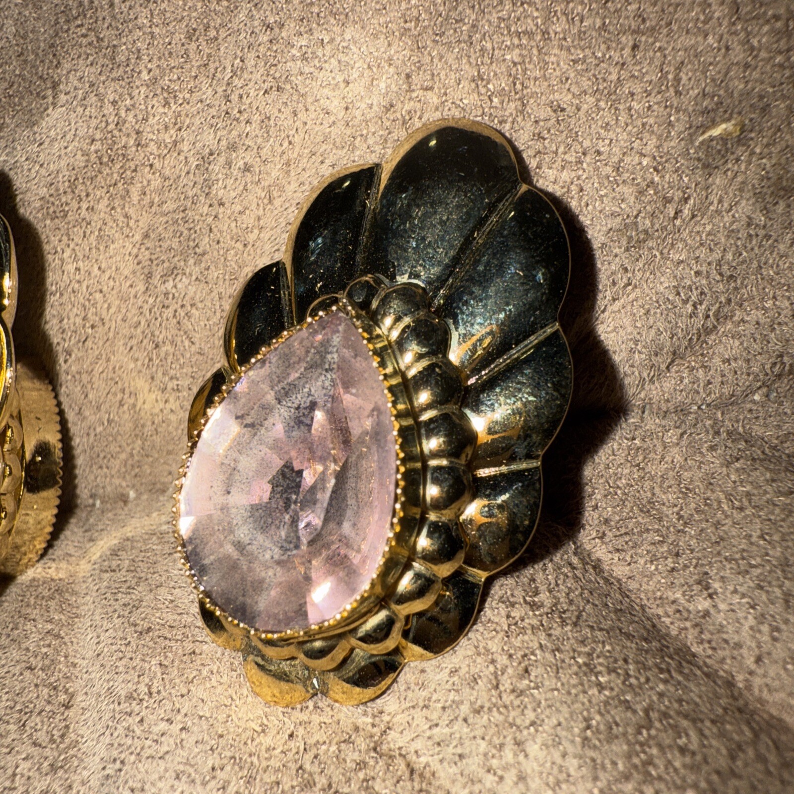 Vintage Brooch And Clip Earring. Purple and blue Stone gold tone Quality B