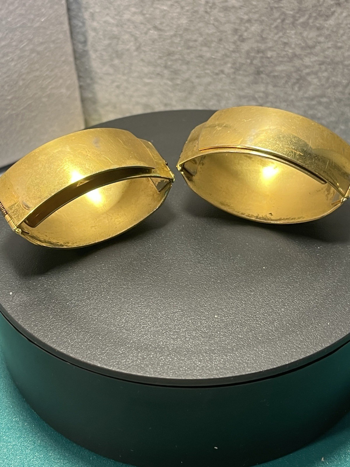 Vintage Etruscan Revival Hinged Cuff Bracelet Pair Gold Tone Cannetille Jewelry