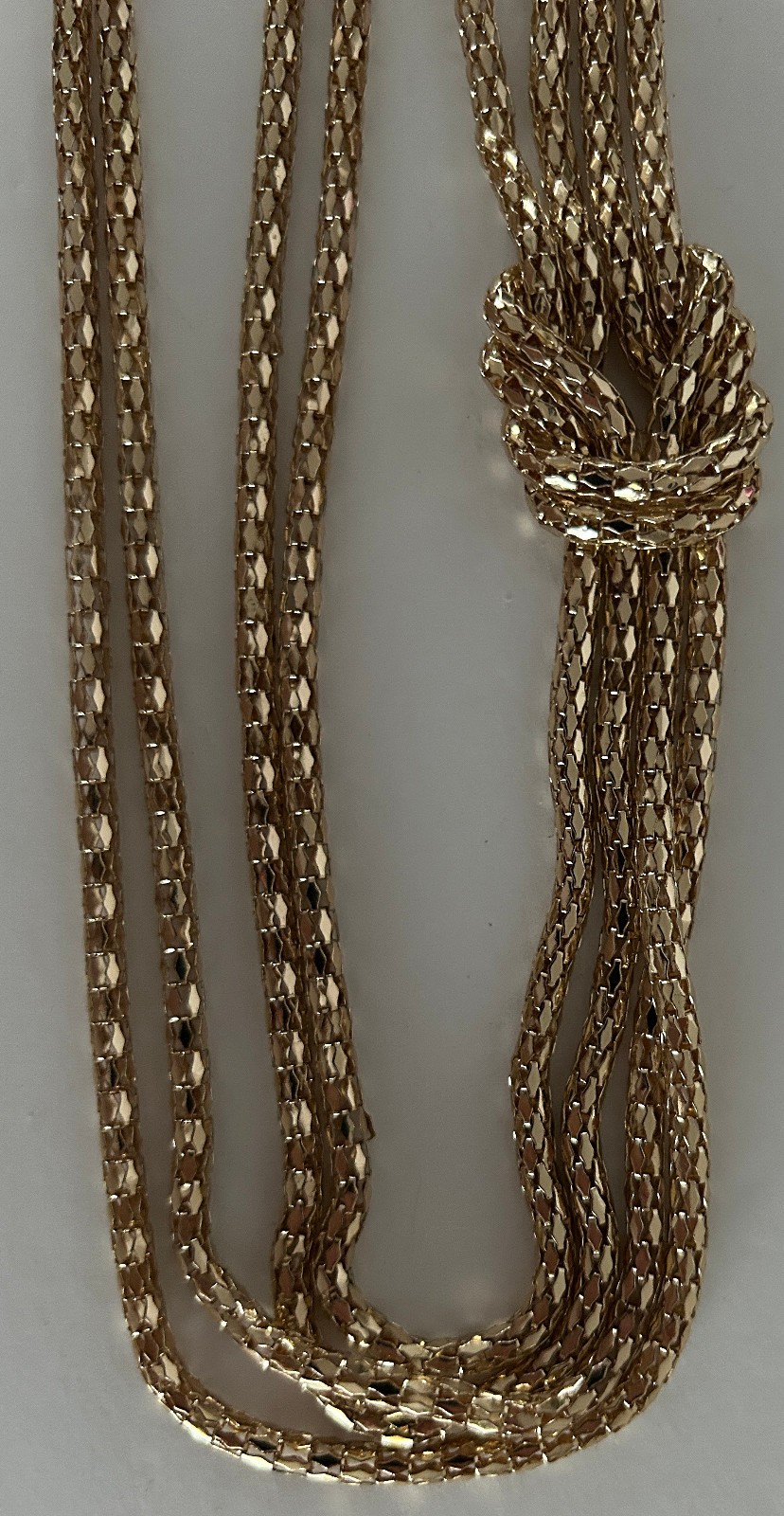 Vintage Gold Tone Rope Chain Knotted Lariat Necklace 13″ ++