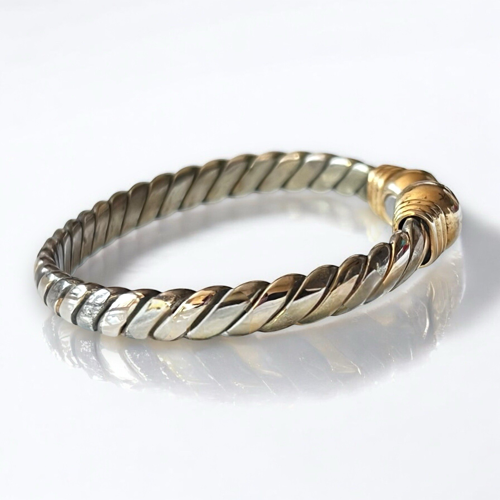 Mixed Metal Cuff Bracelet 7” Silver Gold Tone Flat Link Vintage 1980s Jewelry