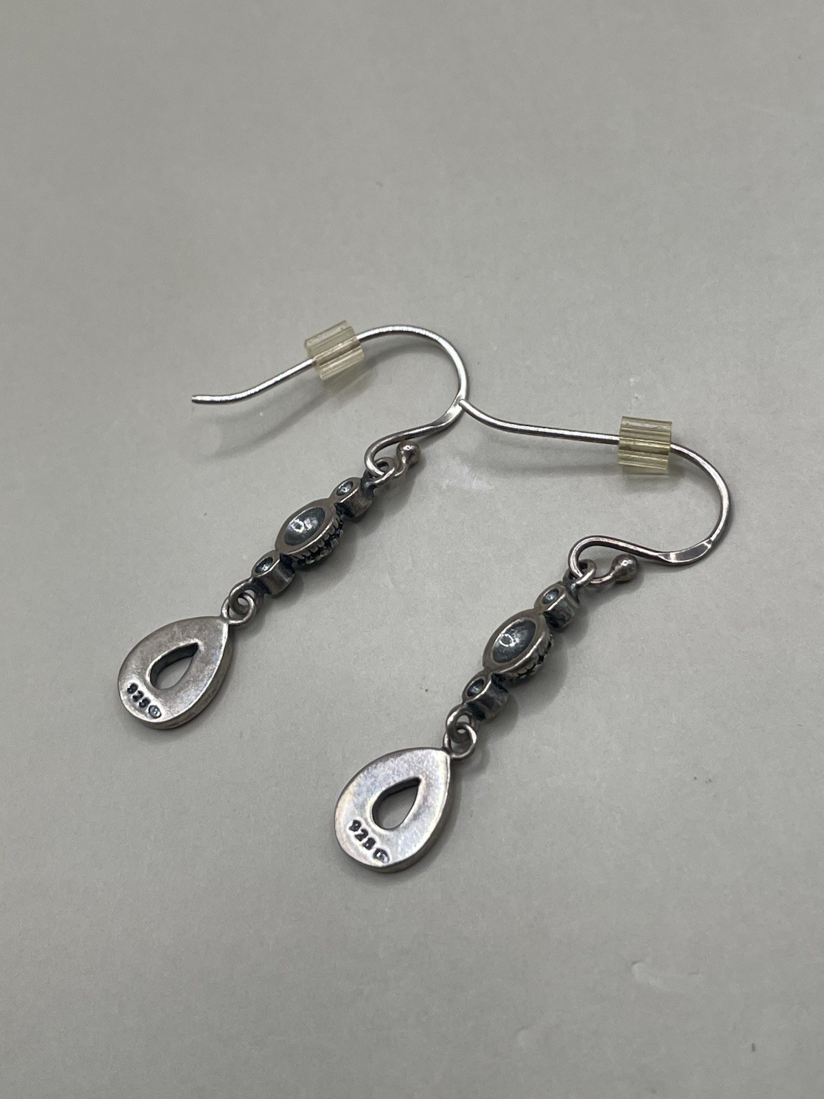 Vintage Sterling Silver 925 Marcasites Hook Pierced Dangle 1.4” Earrings