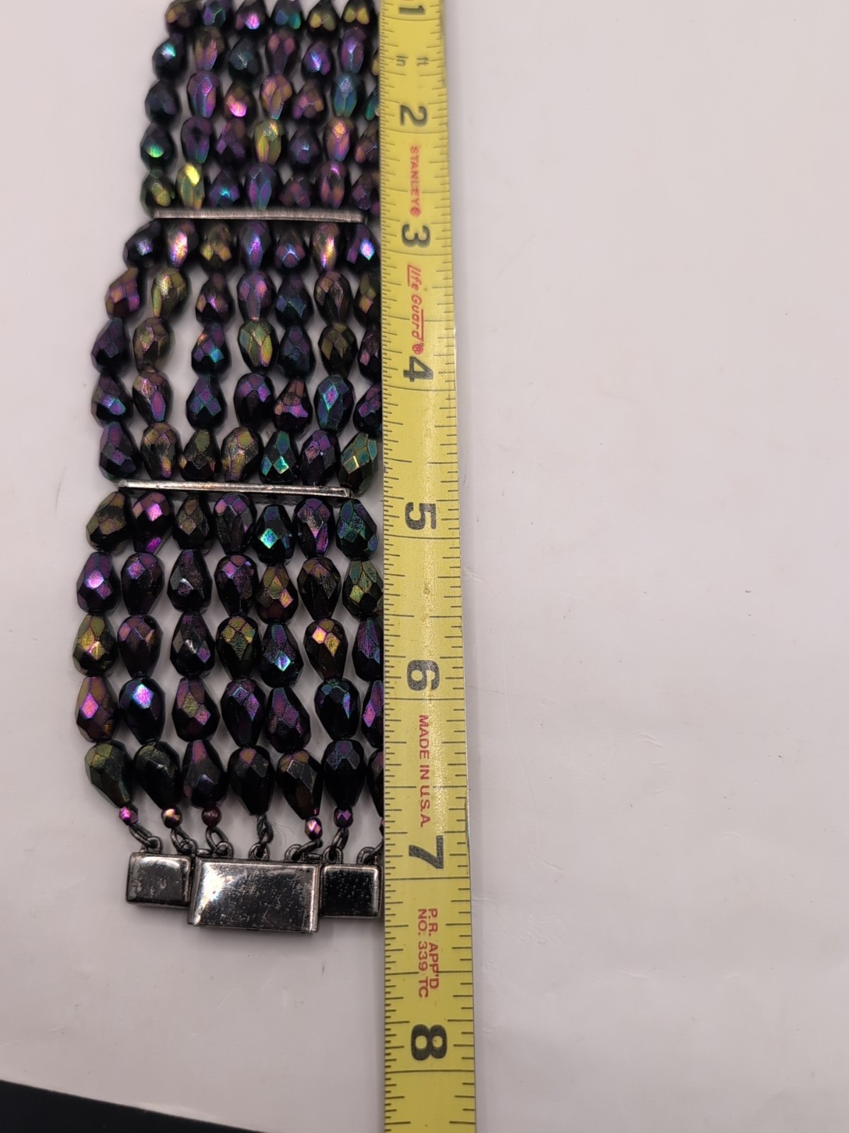 Vintage St.John 7 Strand Czech Fire Polished Faceted Bracelet Rhinestone Detail