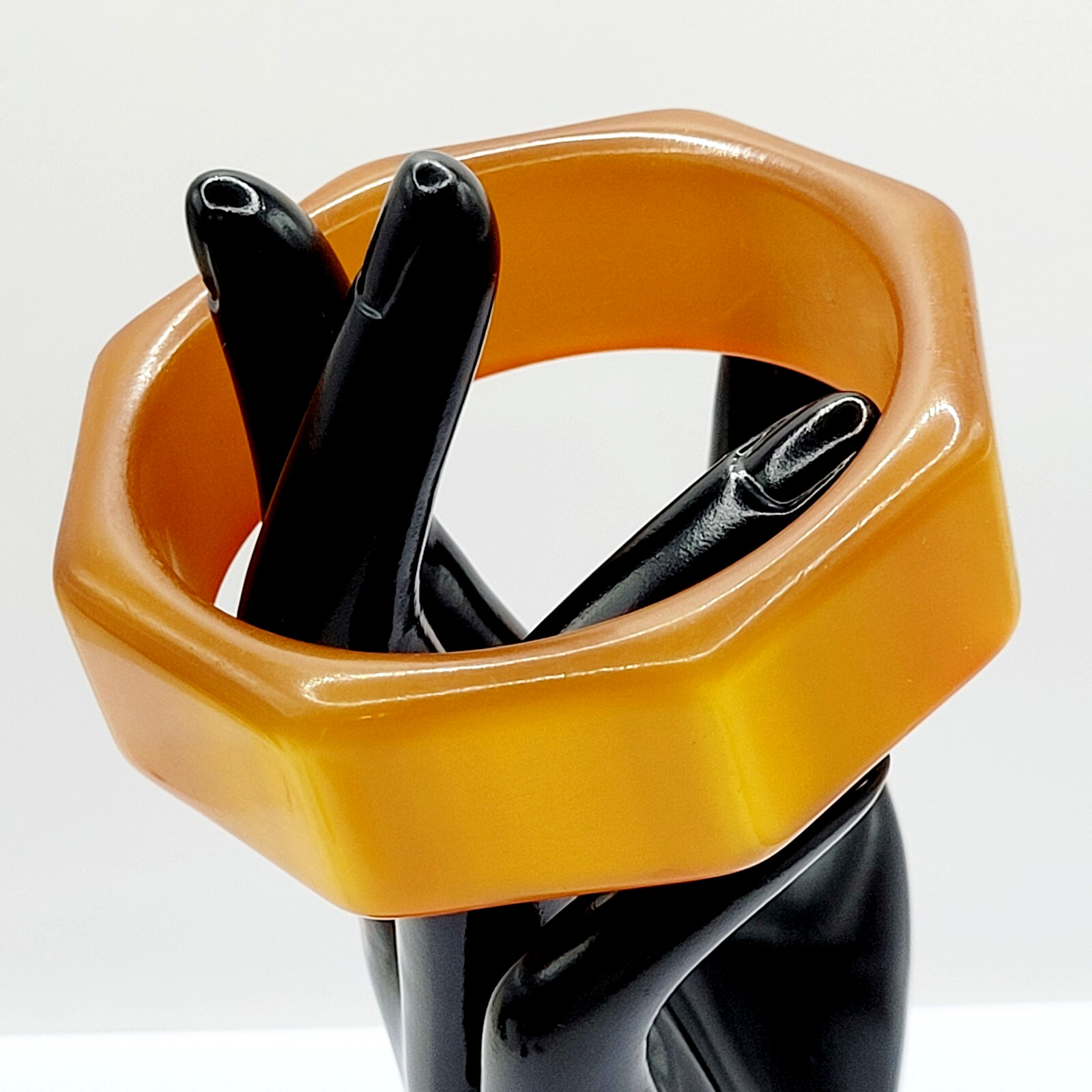 Orange Lucite Thick Chunky 8 Sided Nut Shaped Vintage 1980s Bangle Bracelet