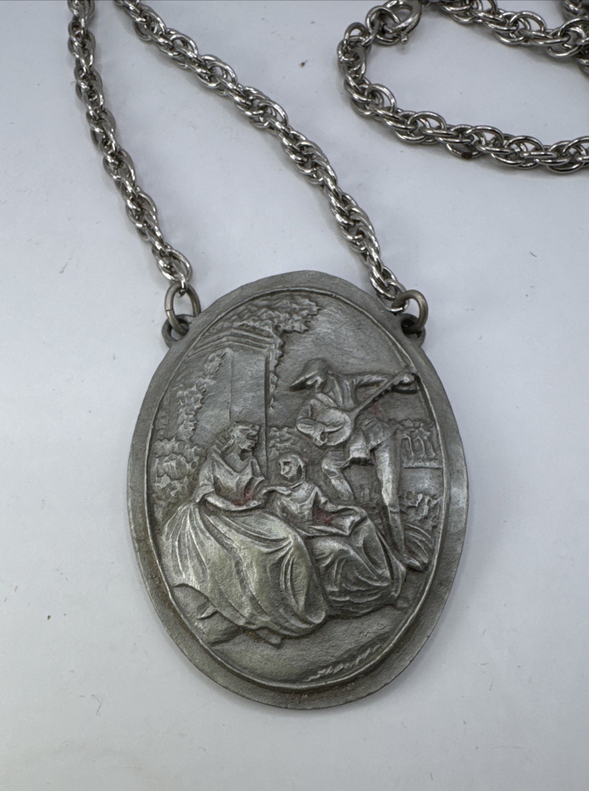 Pewter BDA Bard Singer Two Women 18” Chain Whimsical Vintage