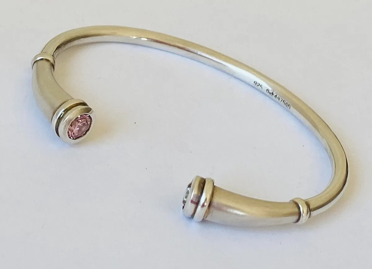 Vintage Sterling Silver Pink & Clear Topaz Cremation Cuff Bracelet